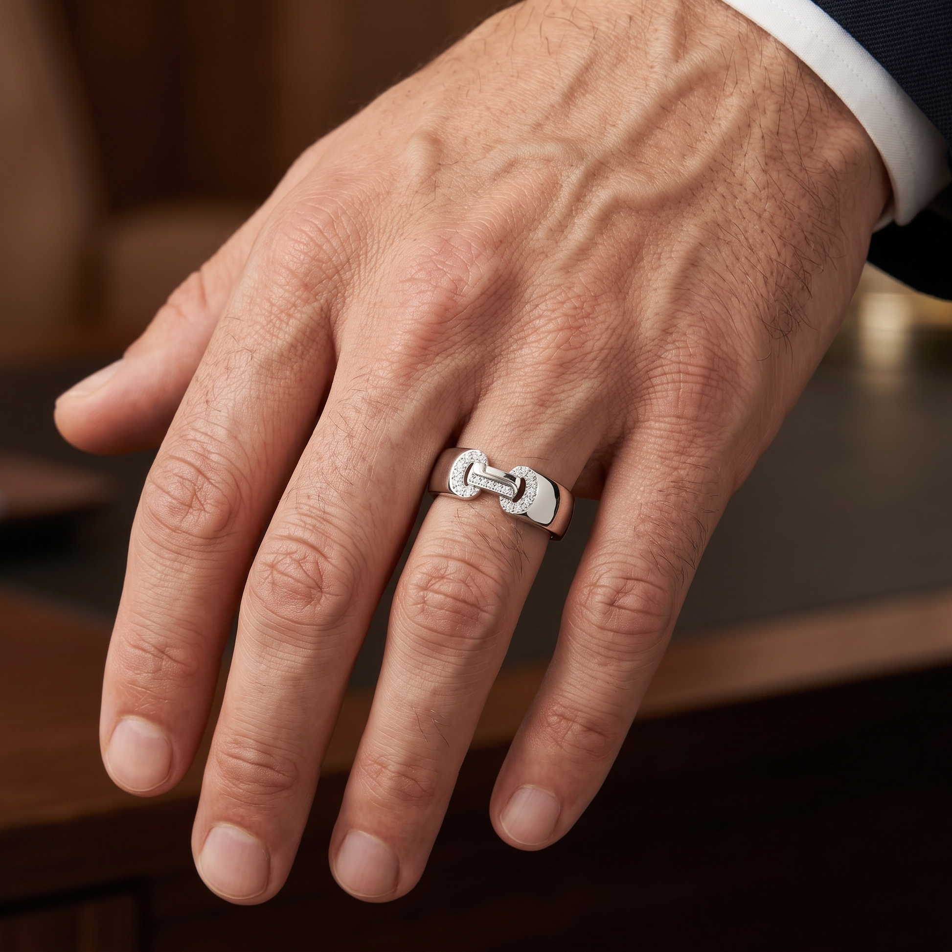 Hermès Olympe Inspired Round Moissanite Men's Ring in Sterling Silver