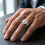 925 Sterling Silver Geometric Men's Pavé Moissanite Statement Ring