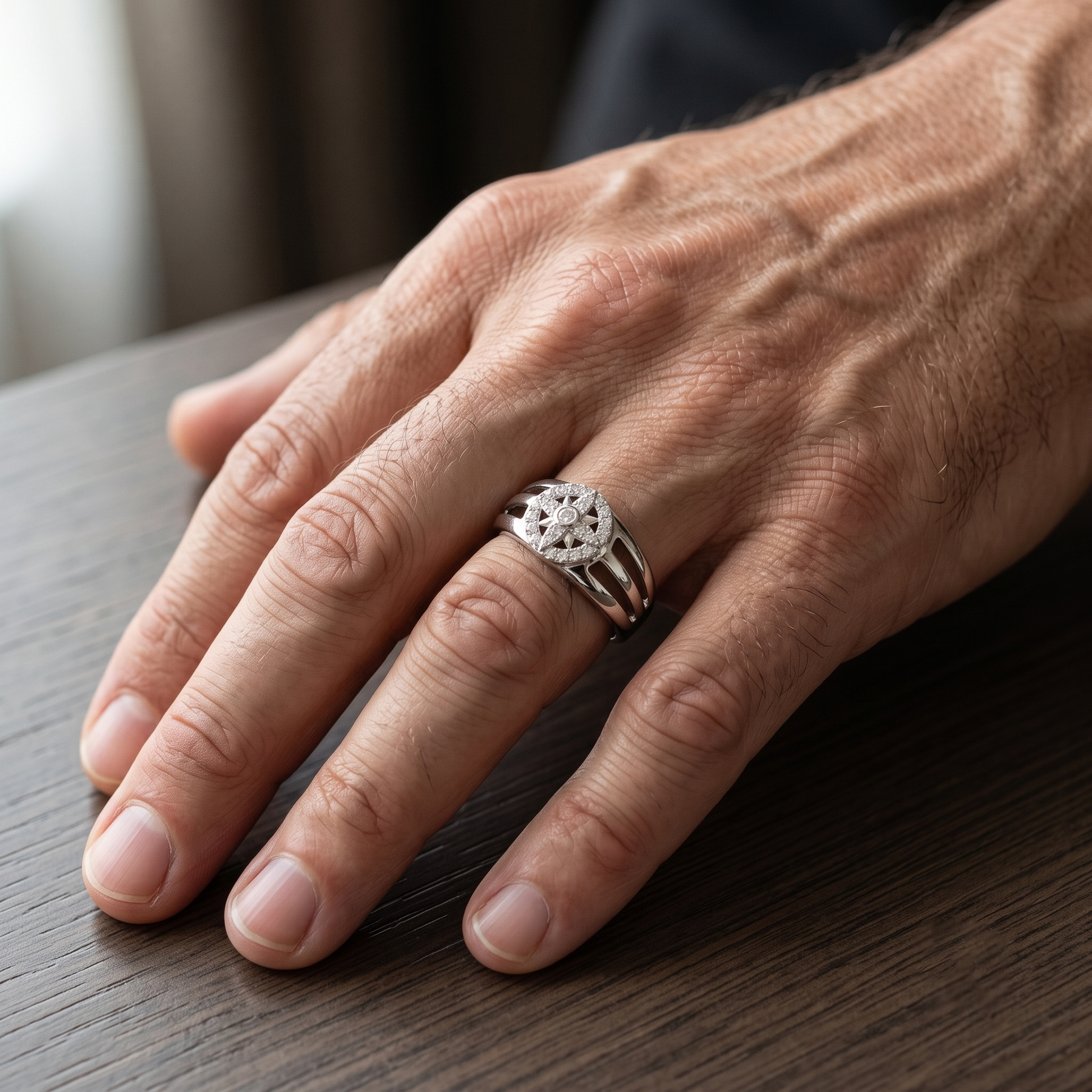 Sterling Silver Celestial Starburst Signet Ring – Classic Men’s Heirloom Band