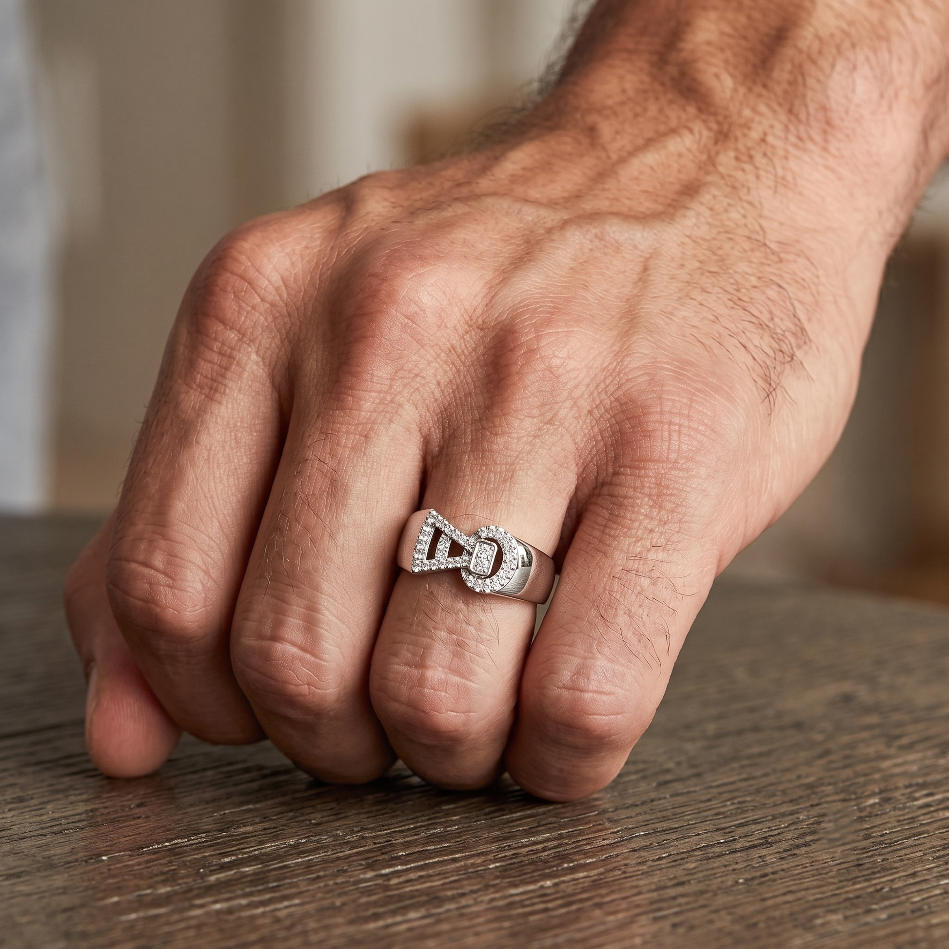 Modern Bow-style Geometric Ring with Round Moissanite Pavé Accents