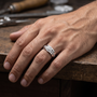 Men’s Raised Halo Round Moissanite Statement Ring in 925 Sterling Silver