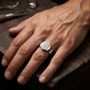 Premium Men's Multi-stone Cluster Signet Ring in Sterling Silver