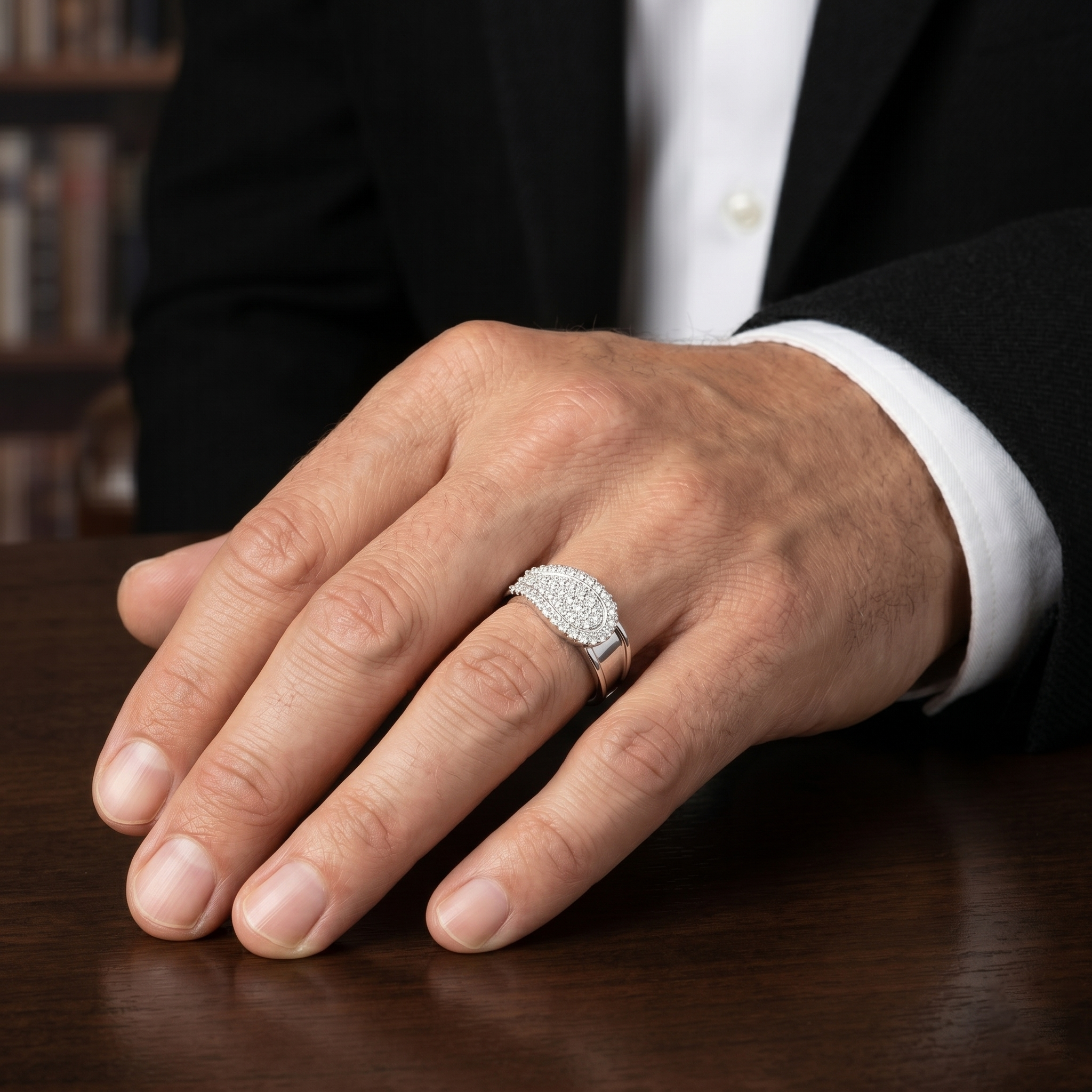 Asymmetrical Belt-Inspired Statement Pavé Round Moissanite Buckle Cocktail Ring