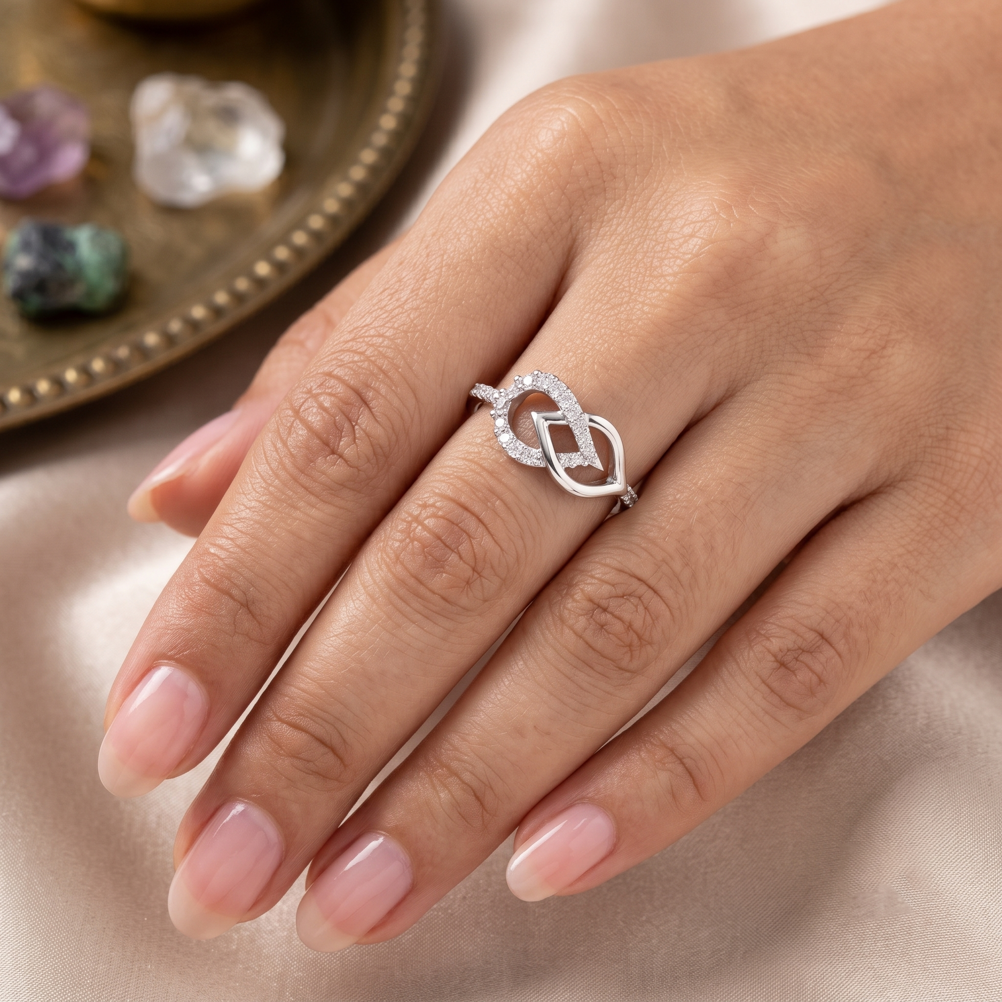 925 Sterling Silver Interlocking Infinity Loop Marquise Statement Eternity Ring