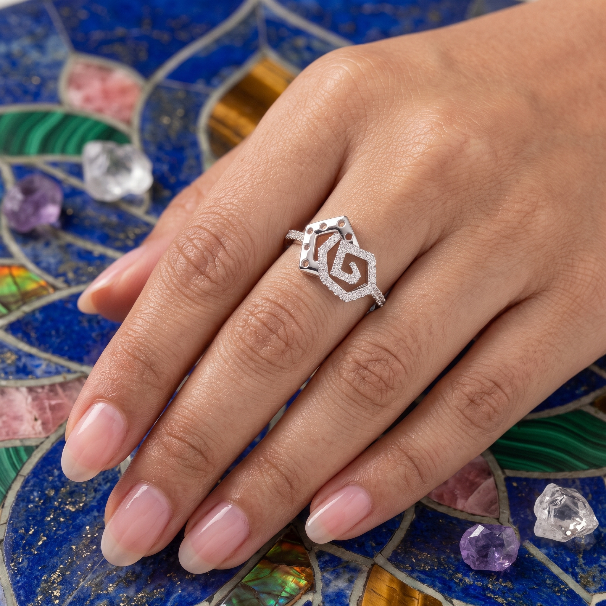 The Interlocking Geometric Duo Statement Moissanite Sterling Silver Ring