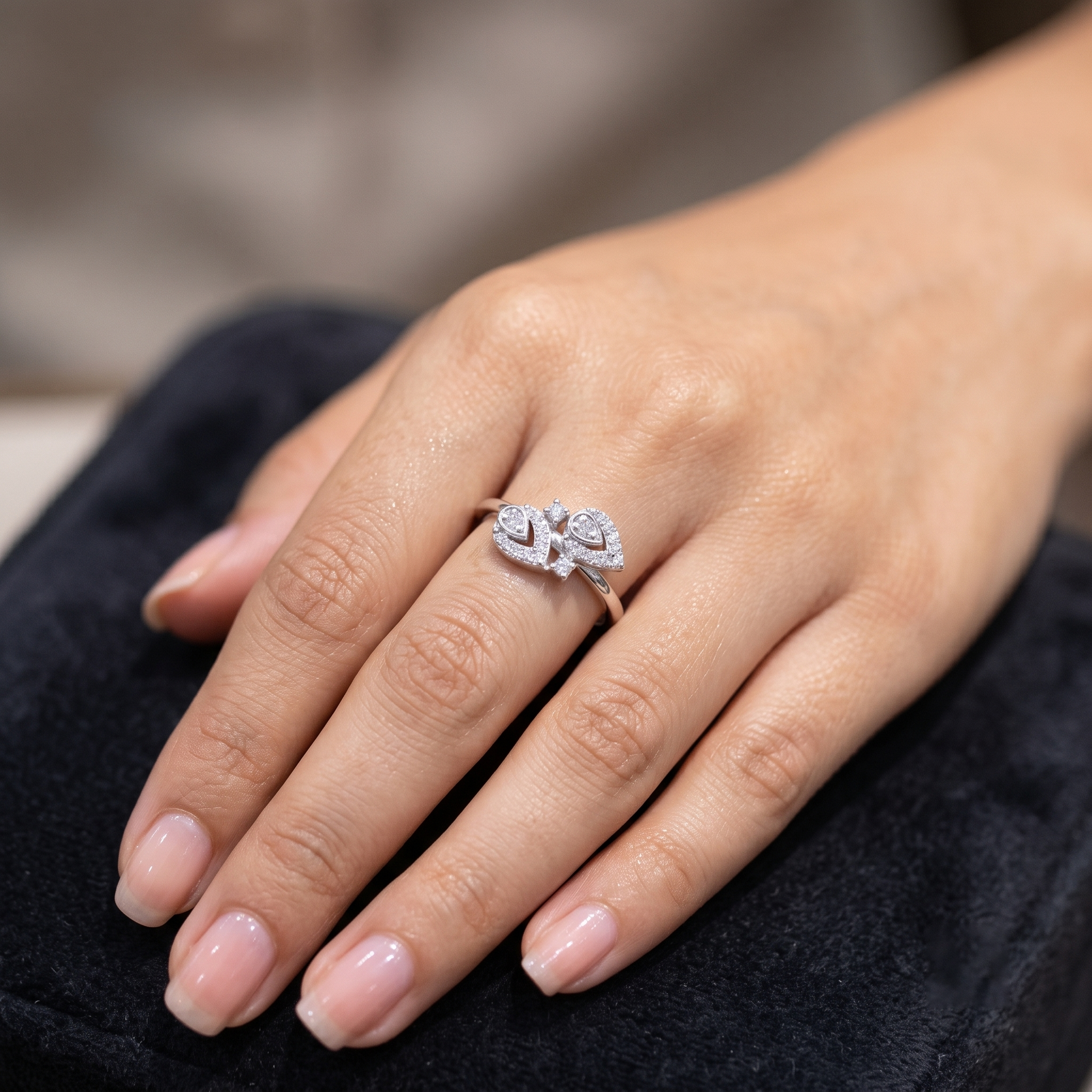 The Twin Paisley Intertwined Moissanite Diamond Engagement Ring in 925 Sterling Silver