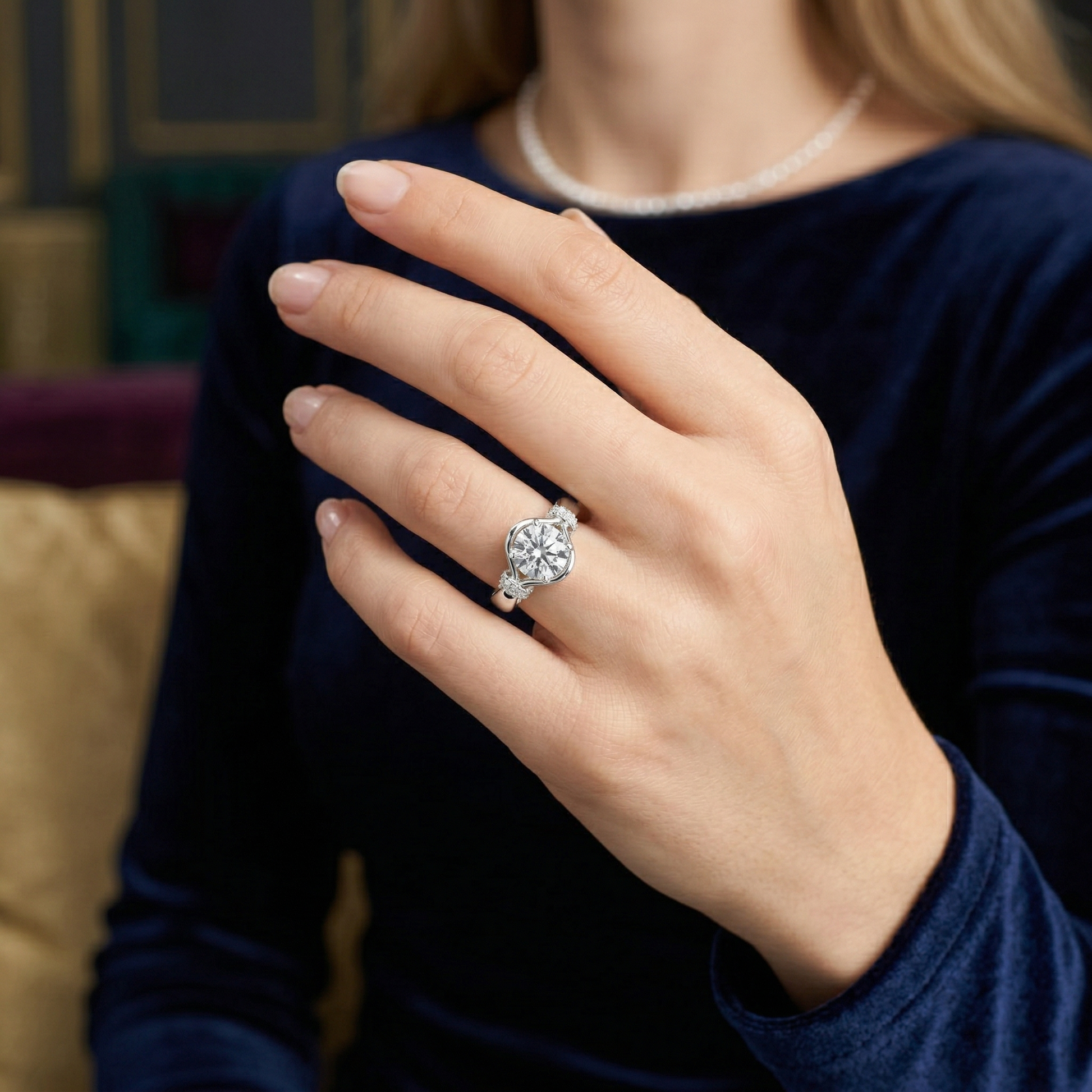 Central Round Cut Vintage Art Deco Split Shank Ring Moissanite 925 Sterling Silver Diamond Ring