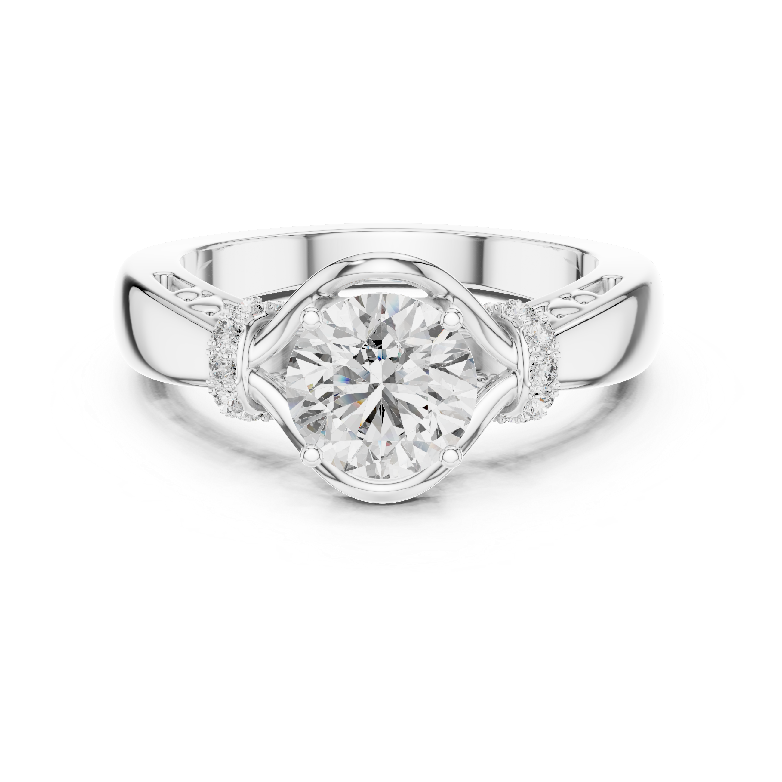 Central Round Cut Vintage Art Deco Split Shank Ring Moissanite 925 Sterling Silver Diamond Ring