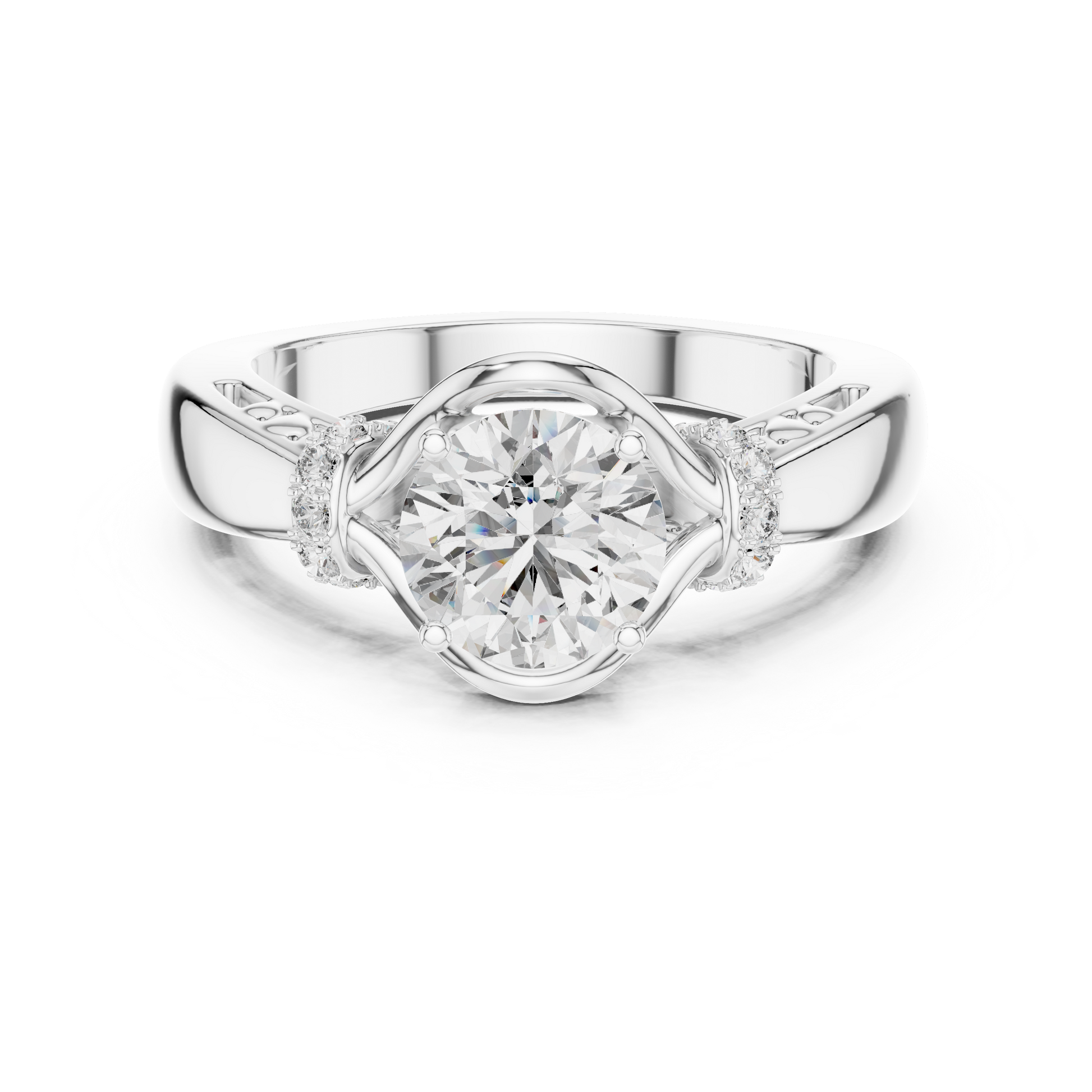 Central Round Cut Vintage Art Deco Split Shank Ring Moissanite 925 Sterling Silver Diamond Ring