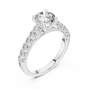 Central Round Cut Solitaire Diamond Split Shank Moissanite Sterling Silver Diamond Ring