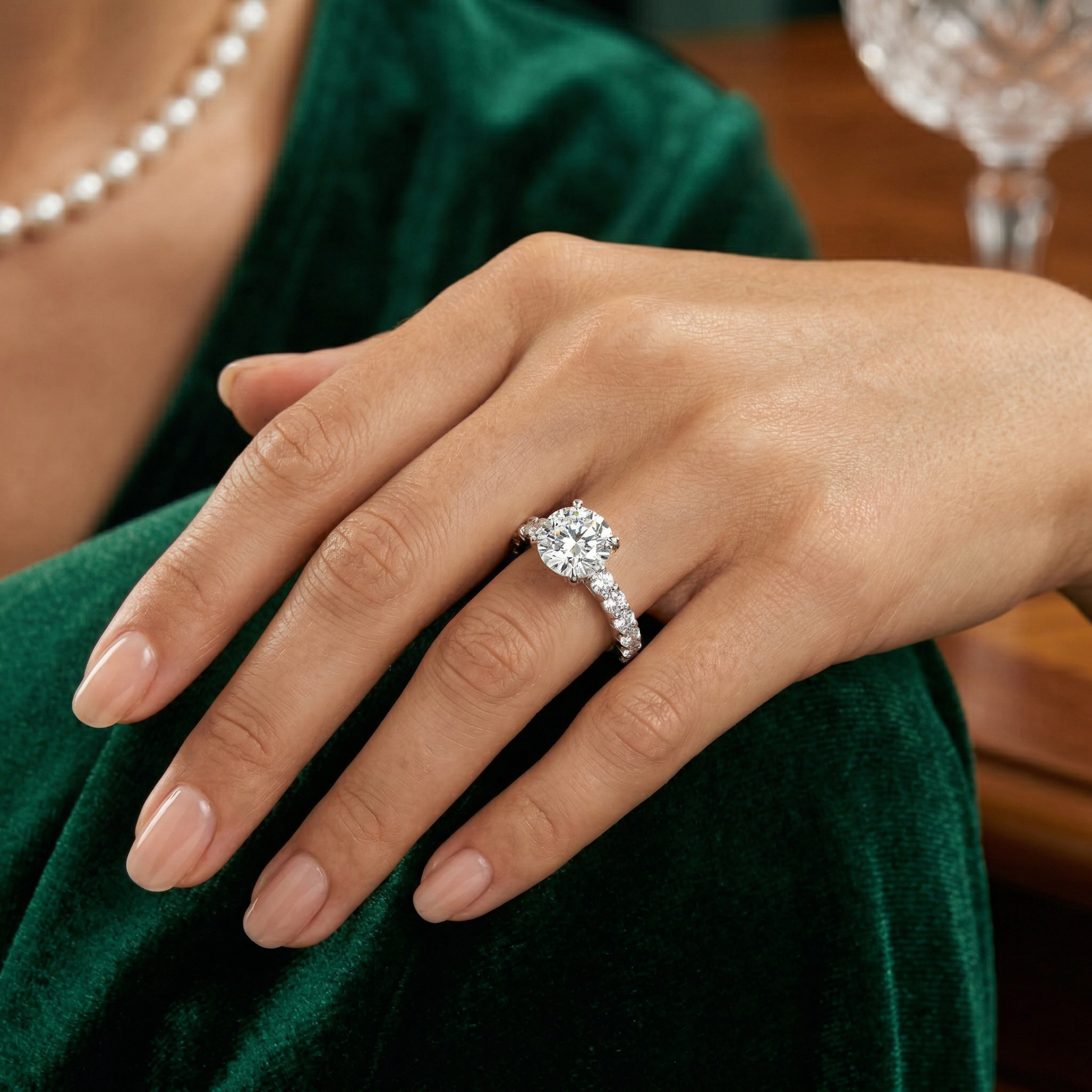 Central Round Cut Solitaire Diamond Split Shank Moissanite Sterling Silver Diamond Ring