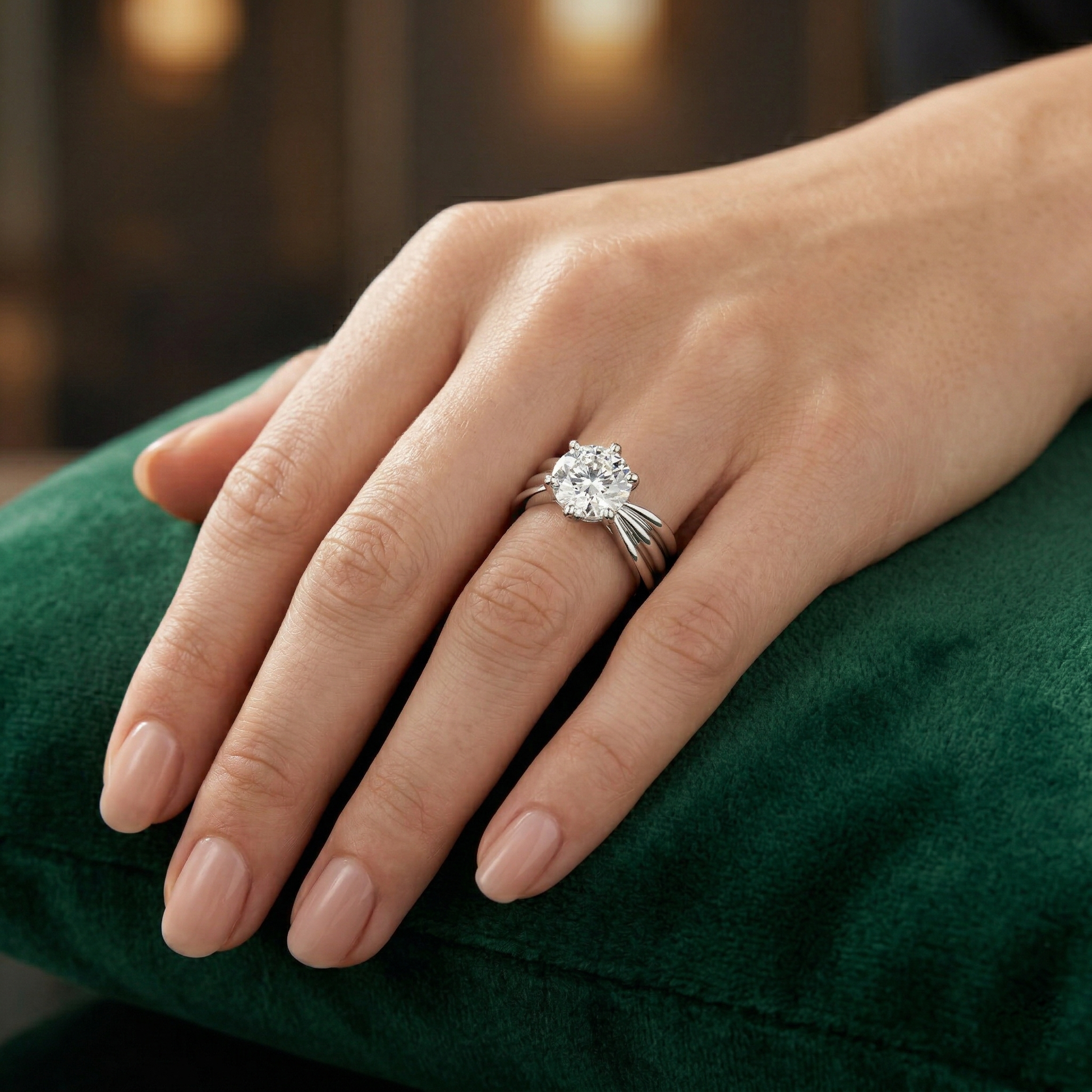 2CT Six Prong Round Cut Moissanite Diamond Solitaire Ring With A Unique Twisted Or Wrap-Style Band
