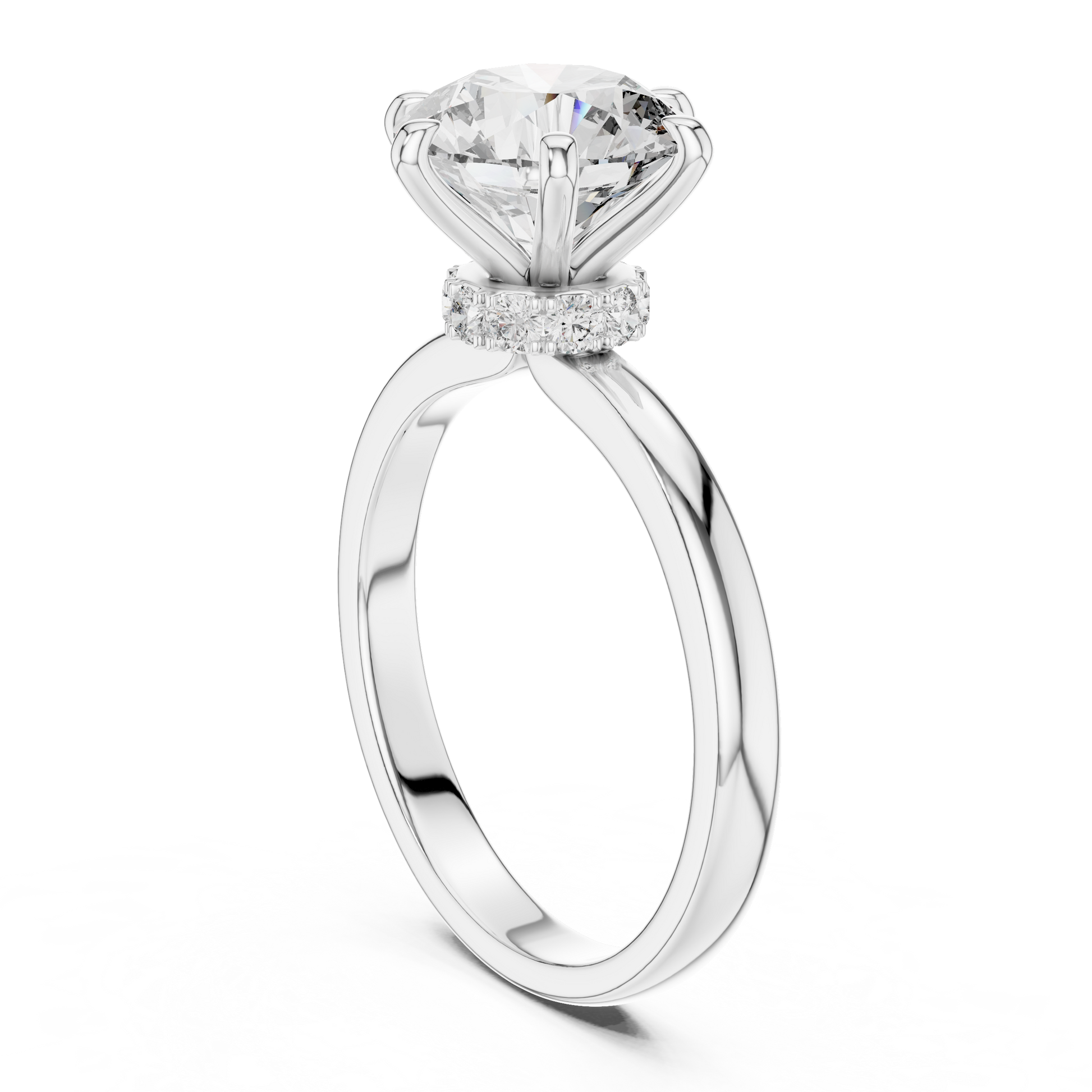 The Hidden Halo Round Cut Moissanite Solitaire Diamond Setting With A Bypass Or Twist Band