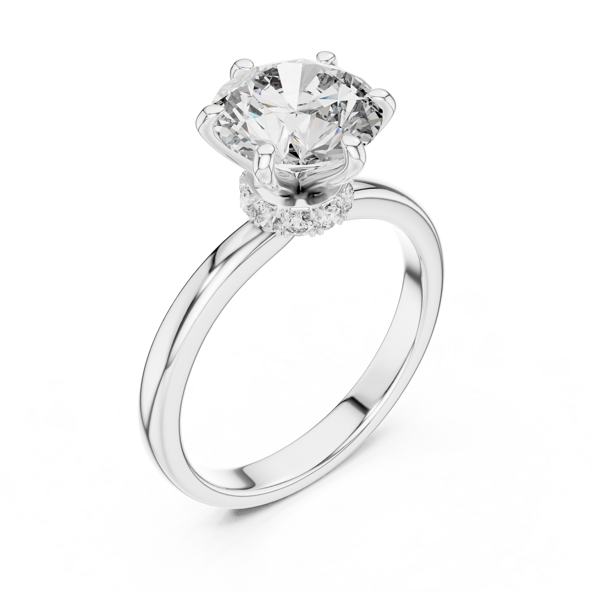 The Hidden Halo Round Cut Moissanite Solitaire Diamond Setting With A Bypass Or Twist Band
