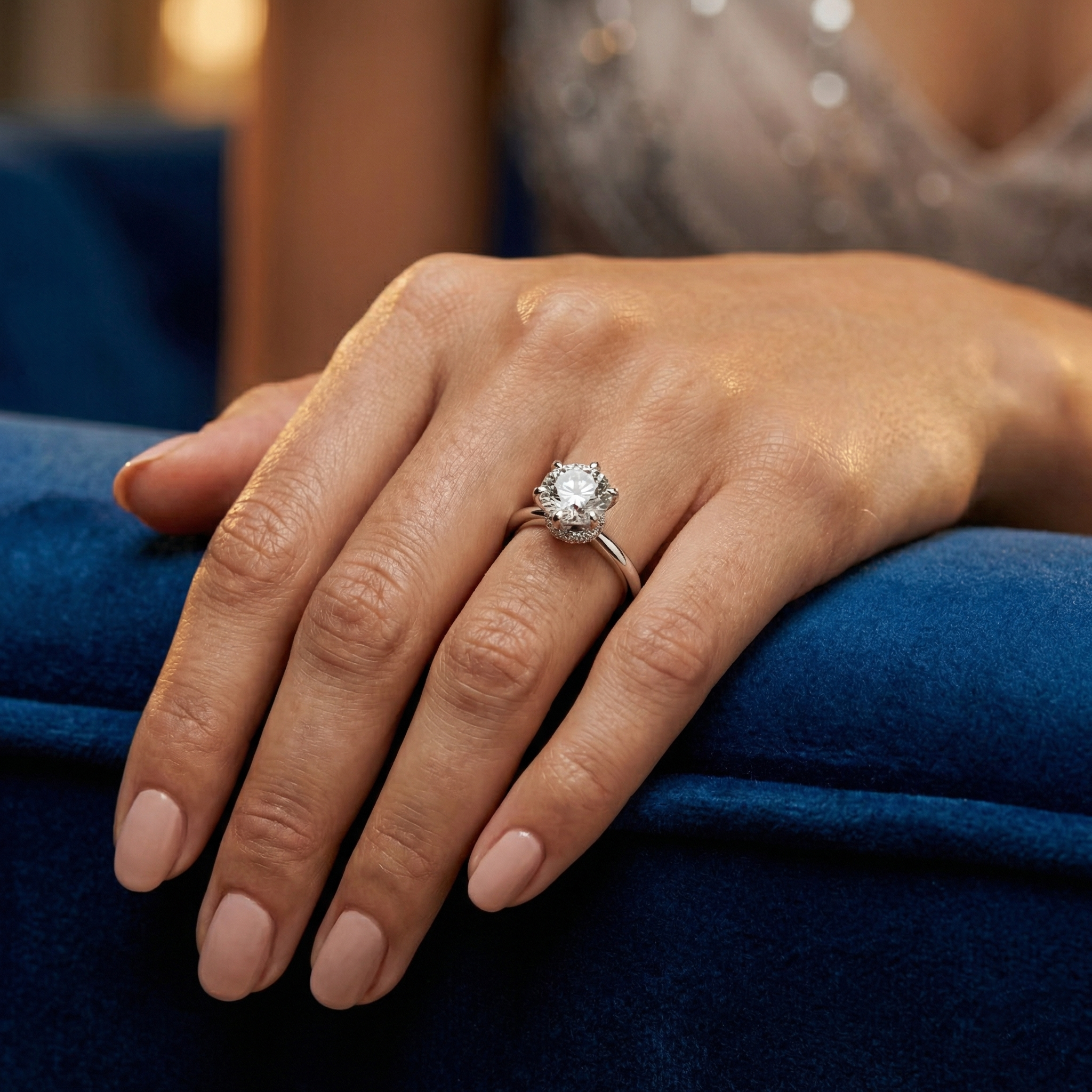 The Hidden Halo Round Cut Moissanite Solitaire Diamond Setting With A Bypass Or Twist Band