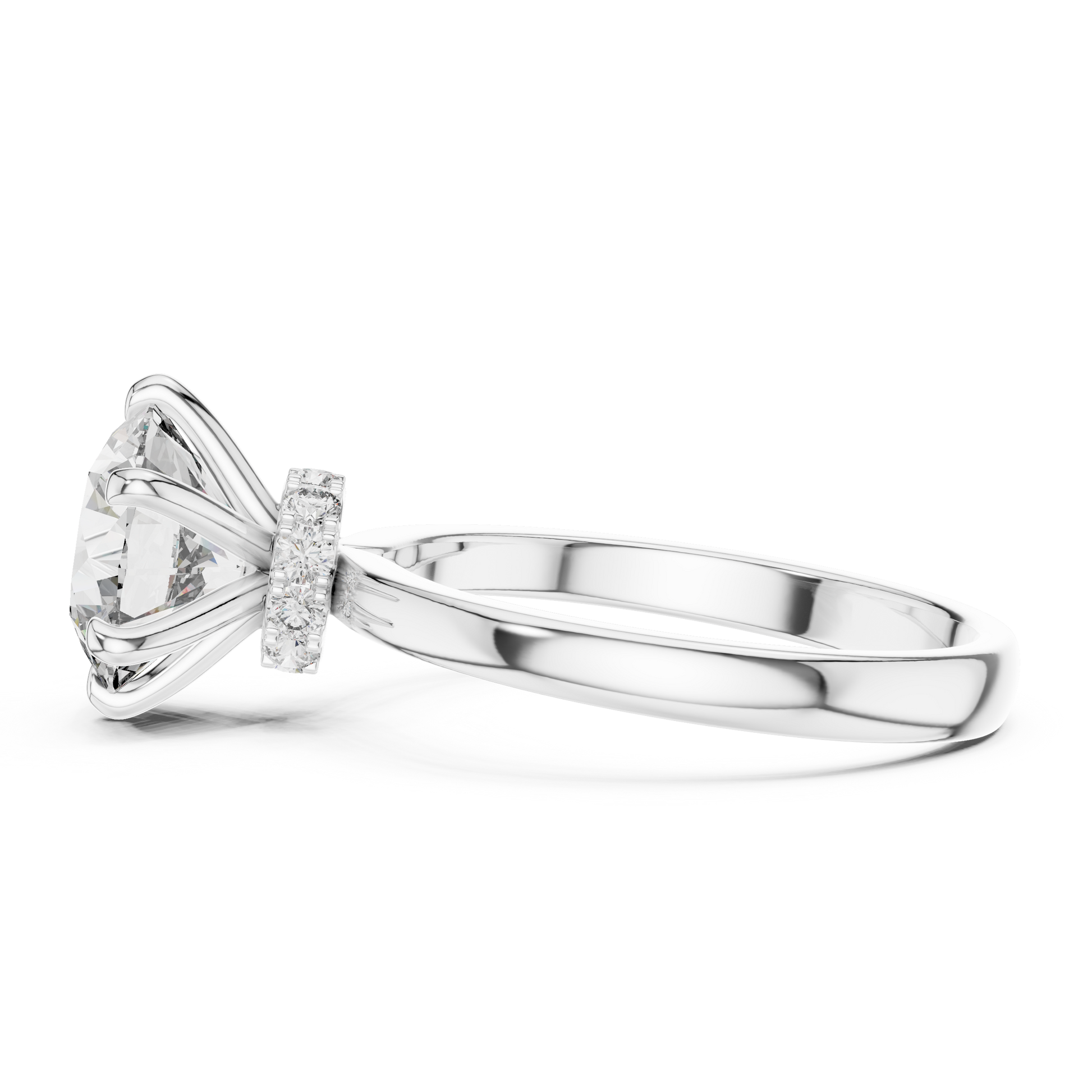 The Hidden Halo Round Cut Moissanite Solitaire Diamond Setting With A Bypass Or Twist Band