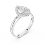 Pear Cut Moissanite Solitaire Halo Diamond Shank 925 Sterling Silver Ring 