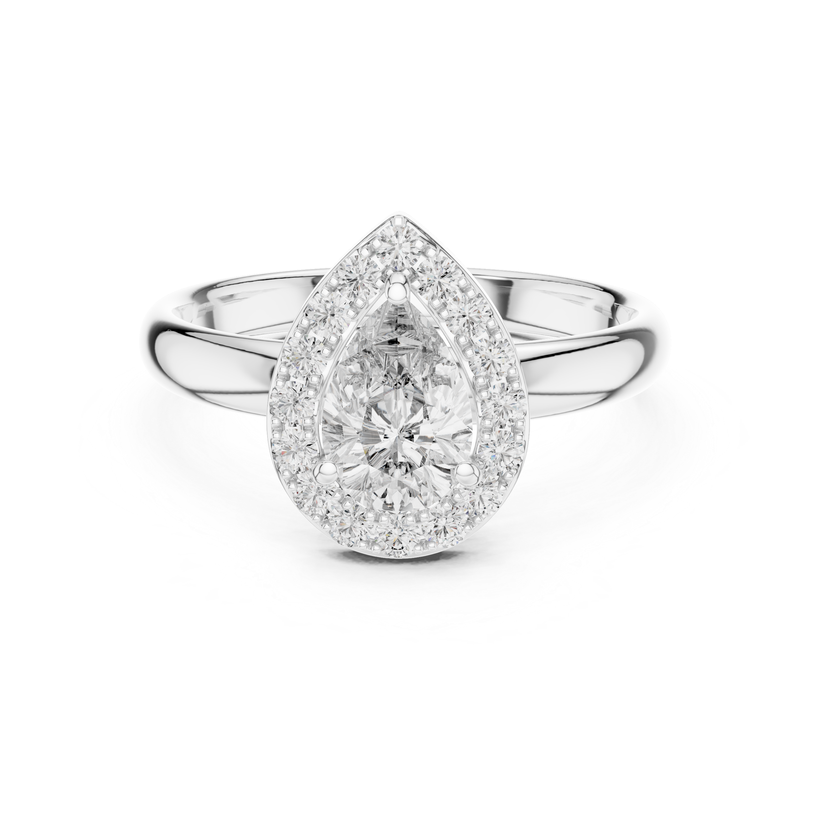 Pear Cut Moissanite Solitaire Halo Diamond Shank 925 Sterling Silver Ring 