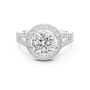 Brilliant Halo Engagement Ring With Central Round Cut Diamond Surrounded By Smaller Pavé Diamonds