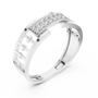 Round Cut Moissanite Sterling Silver Men's Structured Interlocking Geometric Plaque Ring