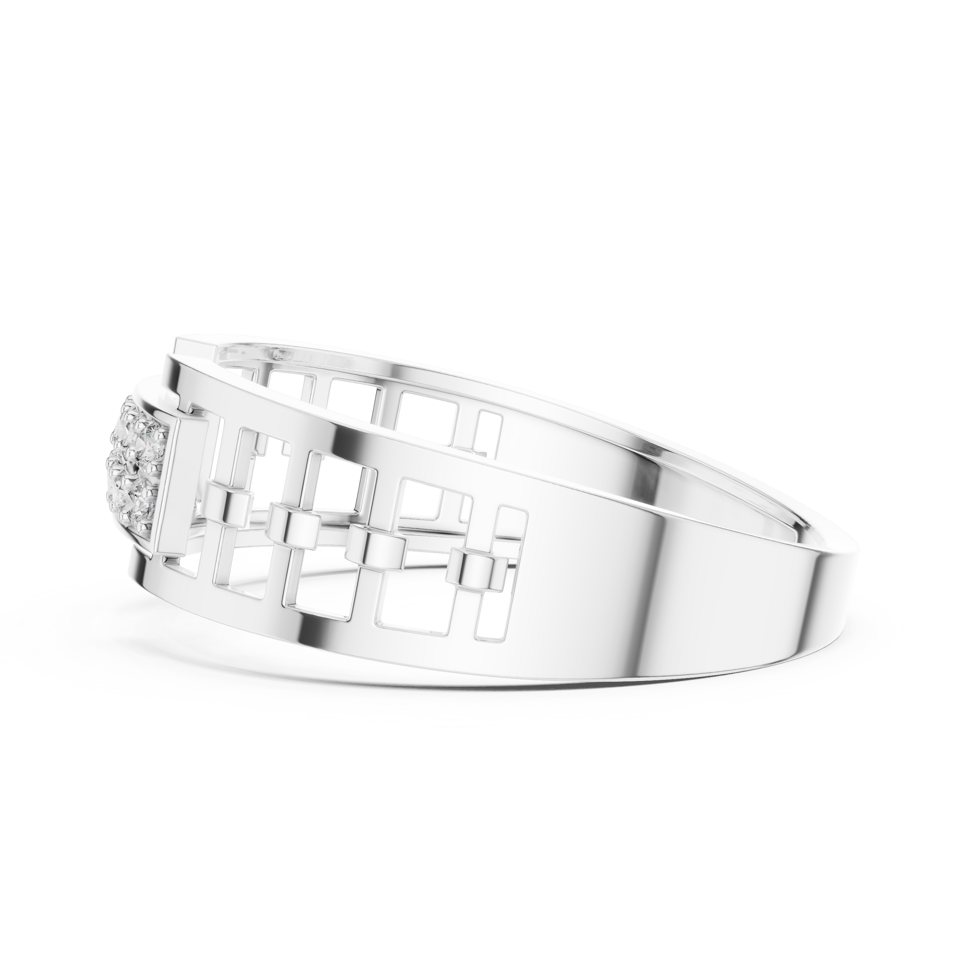 Round Cut Moissanite Sterling Silver Men's Structured Interlocking Geometric Plaque Ring