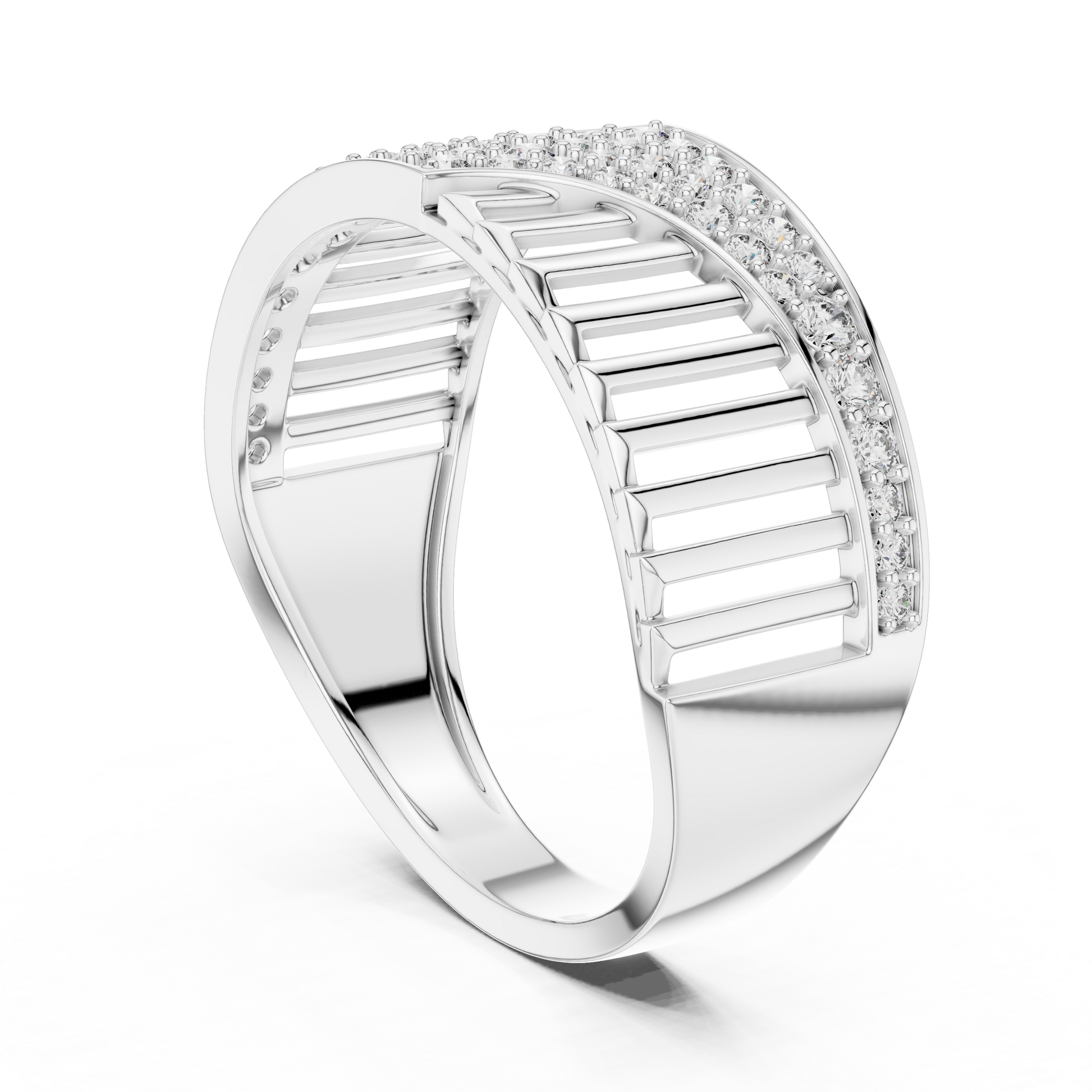 Men's Ribbed Texture Contemporary Cluster Round Moissanite Band in Sterling Silver