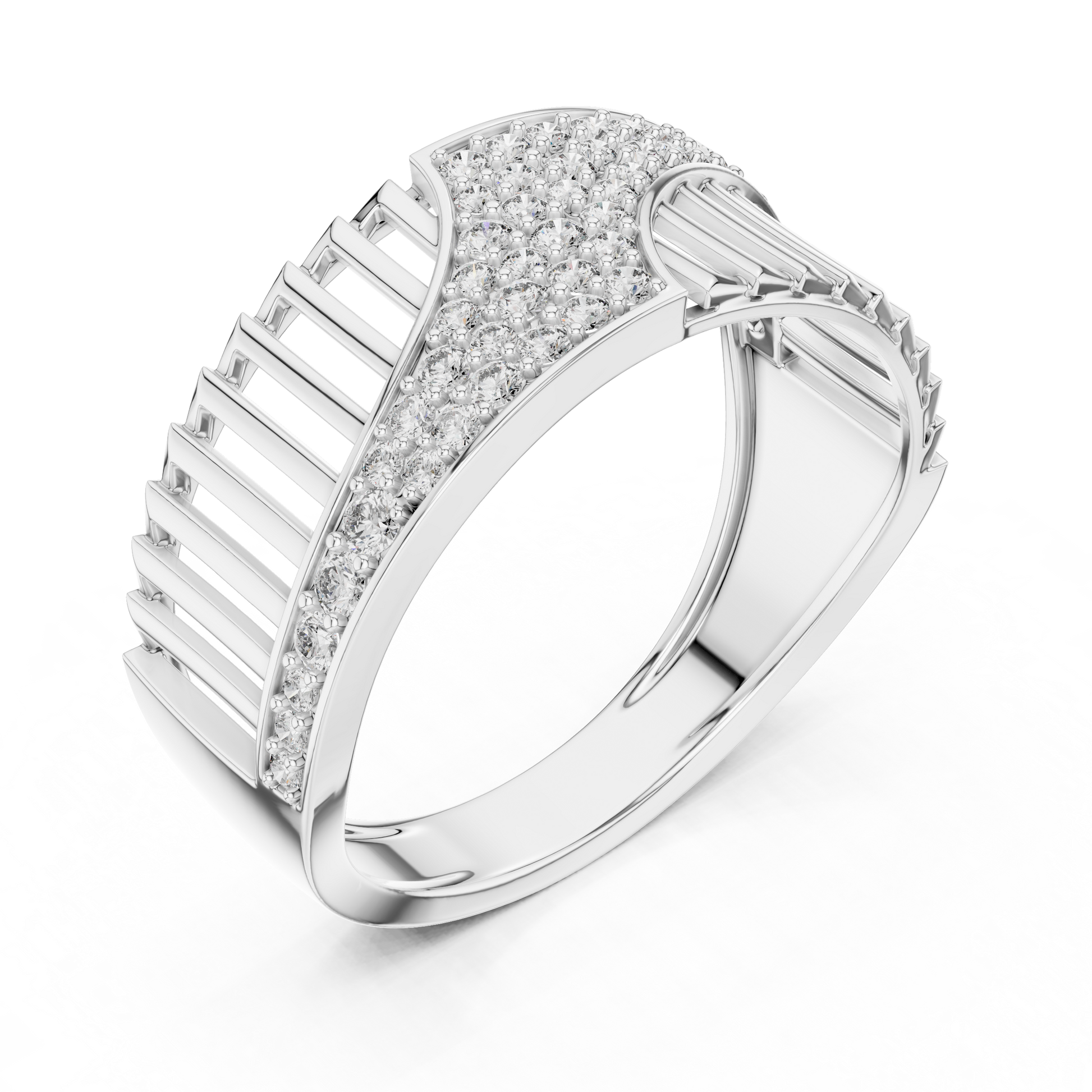 Men's Ribbed Texture Contemporary Cluster Round Moissanite Band in Sterling Silver