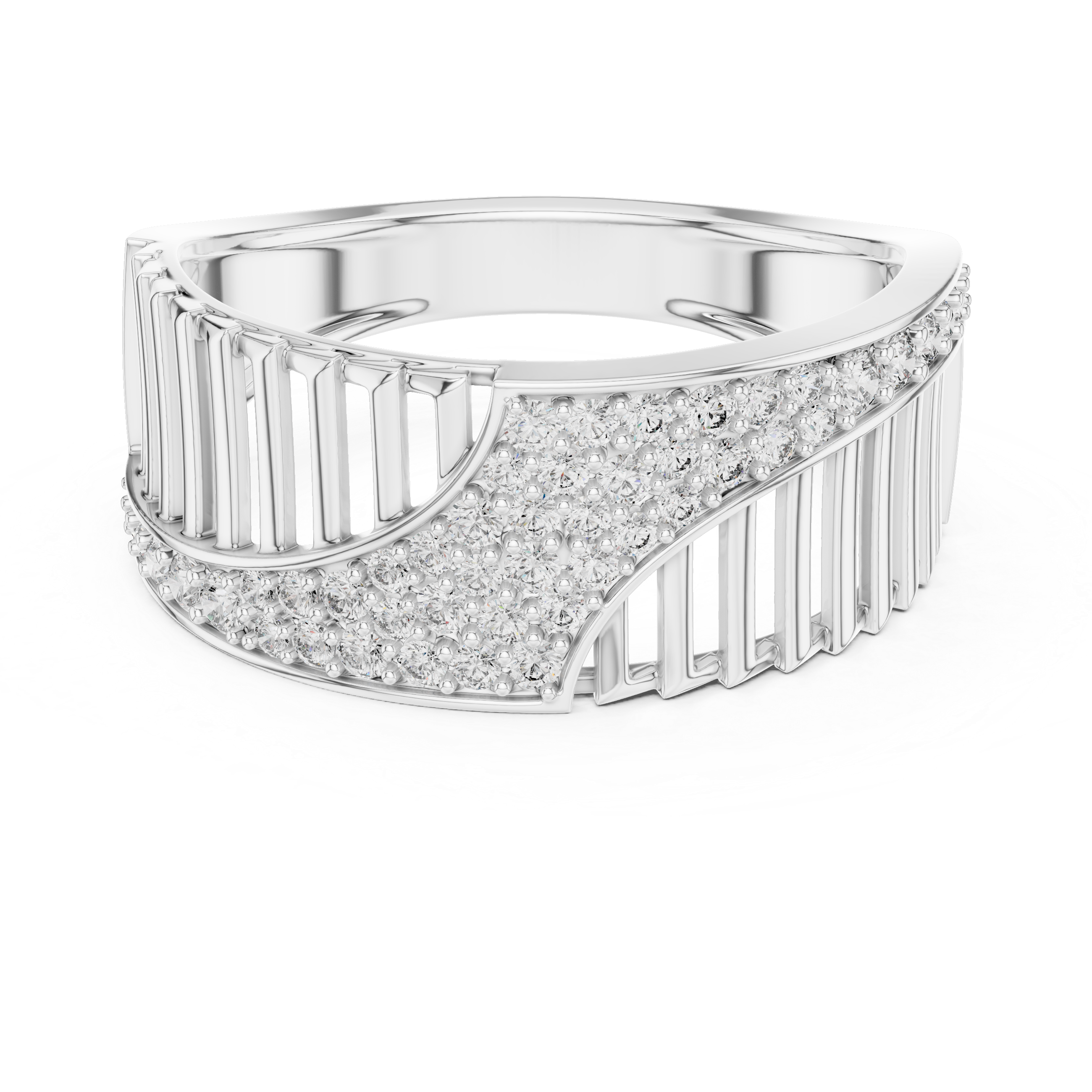 Men's Ribbed Texture Contemporary Cluster Round Moissanite Band in Sterling Silver