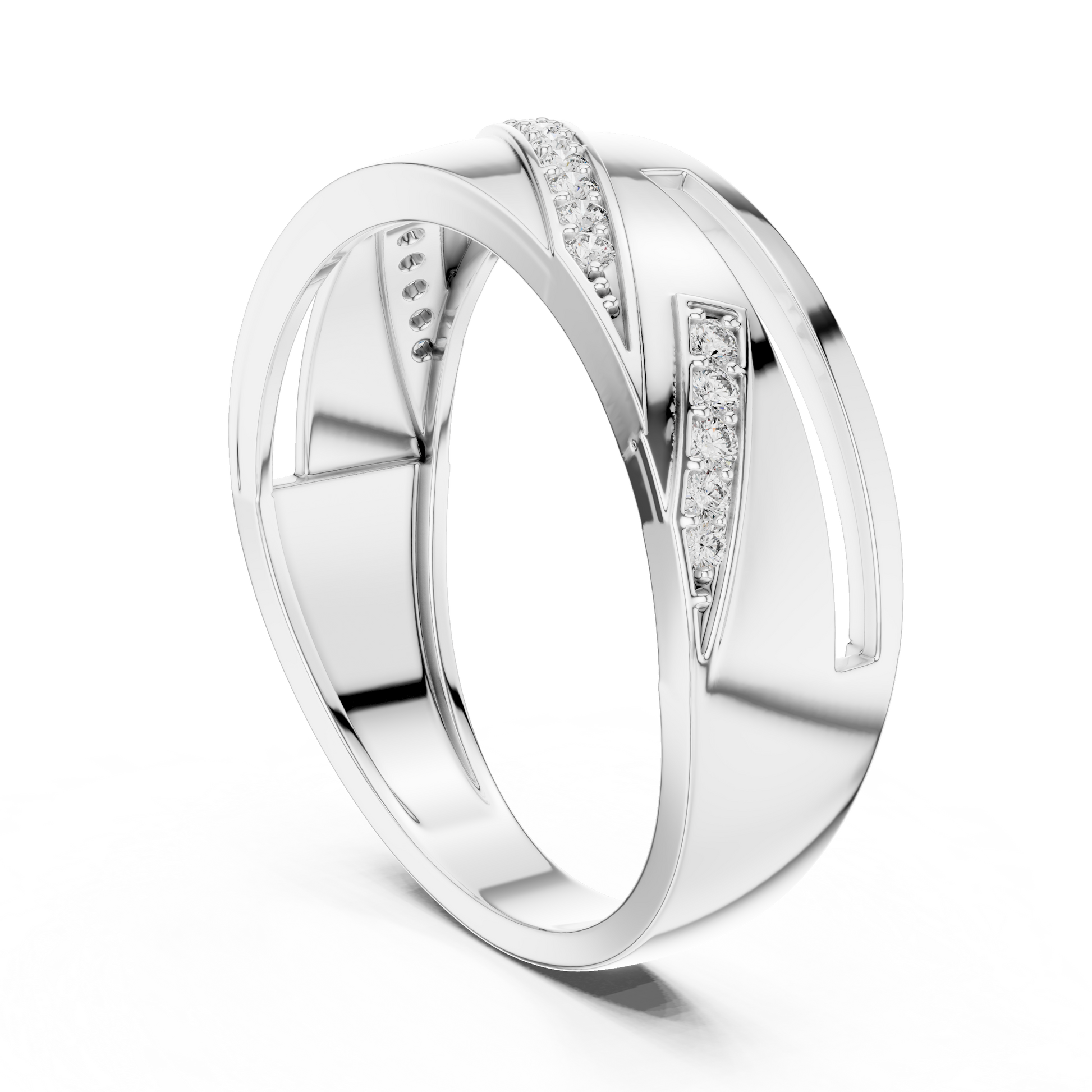 Sophisticated Men's Angular Interlocking Diamond Band – Sterling Silver Wedding Ring
