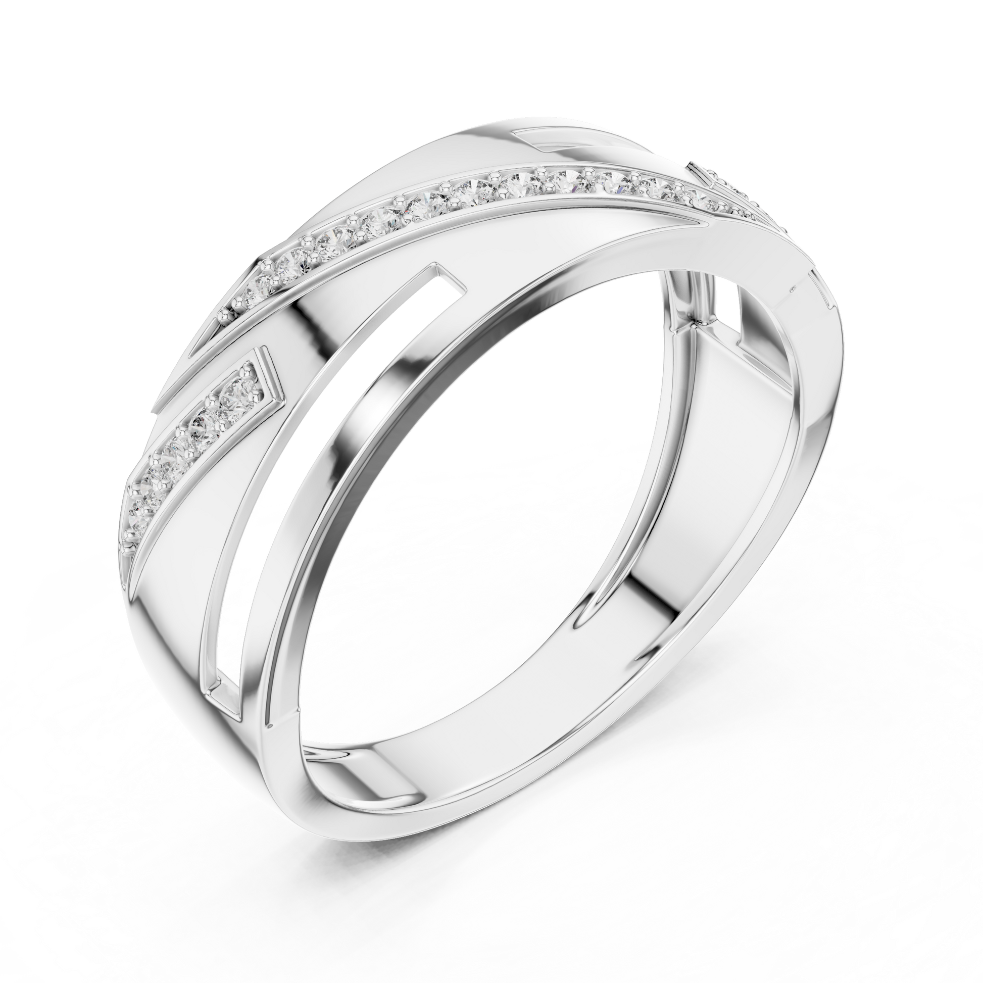 Sophisticated Men's Angular Interlocking Diamond Band – Sterling Silver Wedding Ring