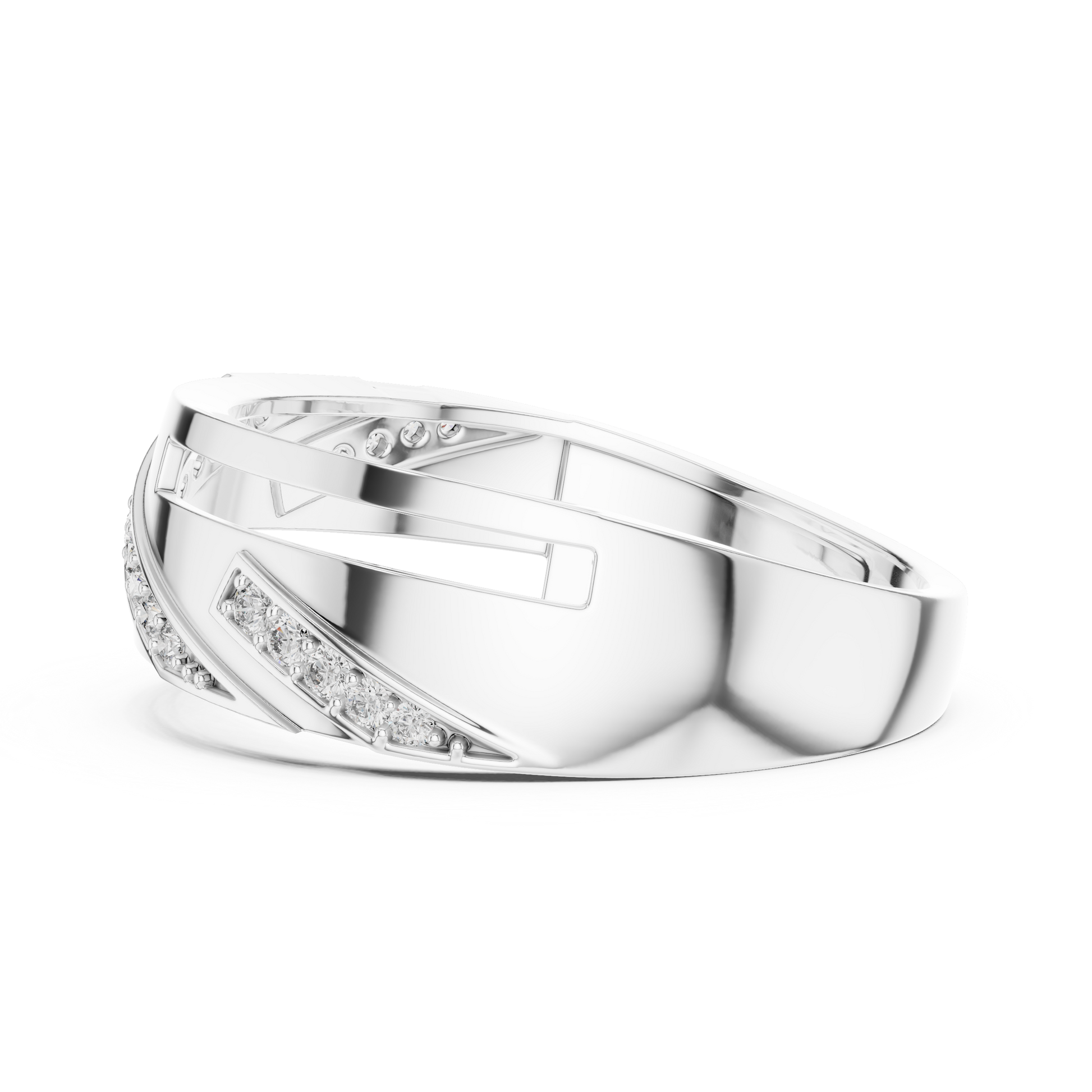 Sophisticated Men's Angular Interlocking Diamond Band – Sterling Silver Wedding Ring