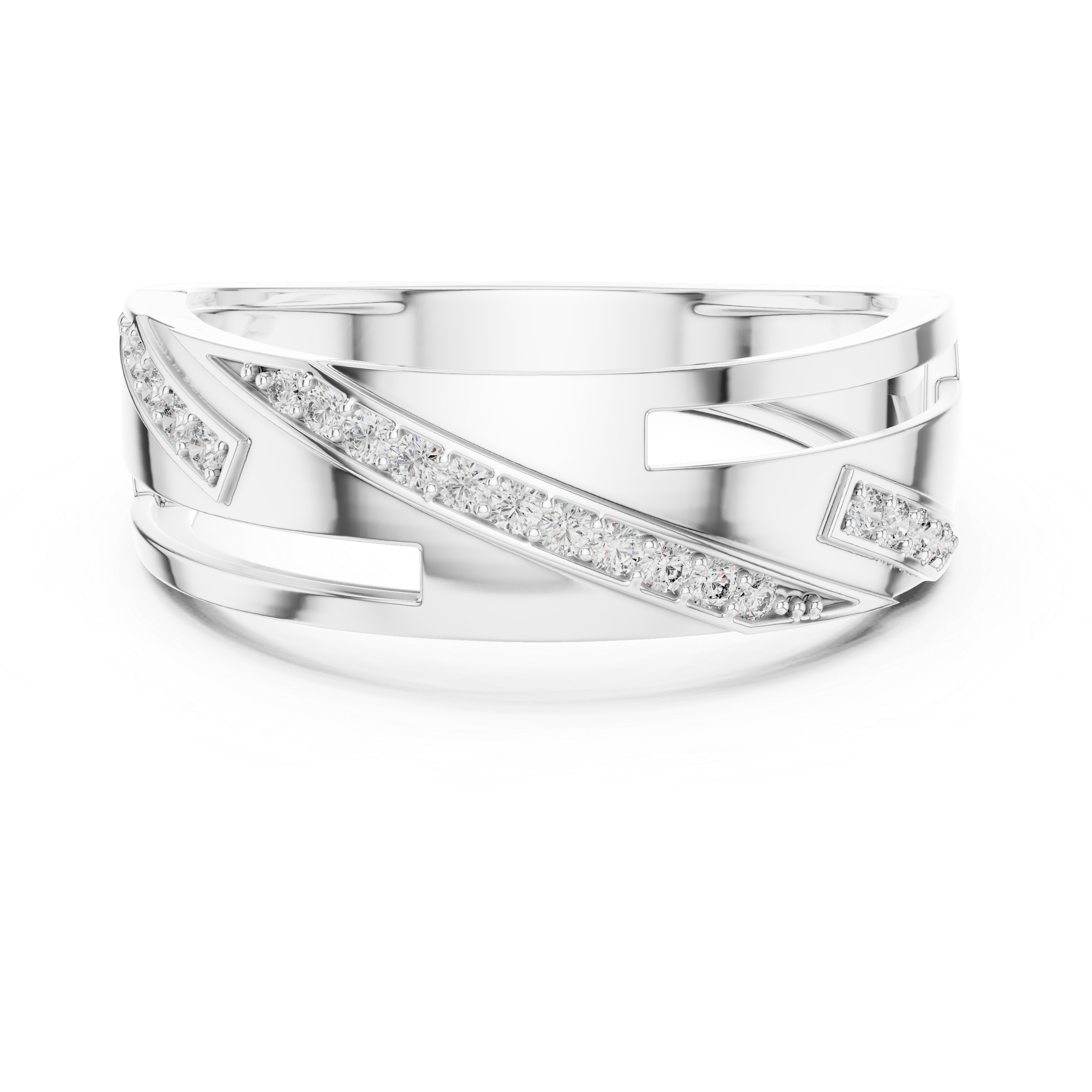Sophisticated Men's Angular Interlocking Diamond Band – Sterling Silver Wedding Ring