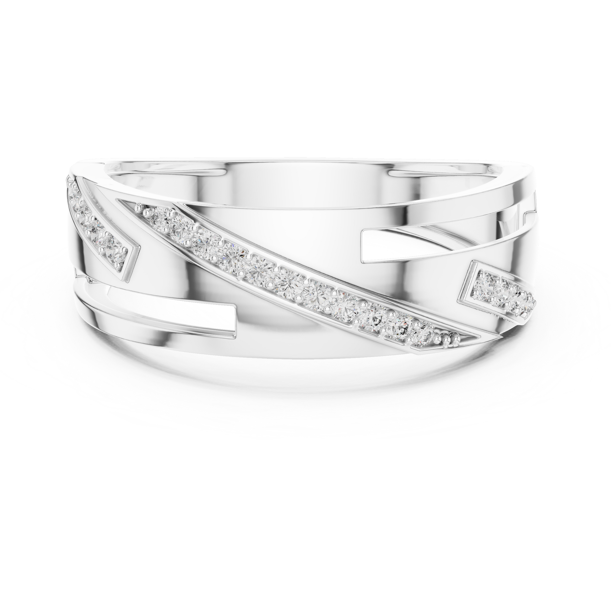 Sophisticated Men's Angular Interlocking Diamond Band – Sterling Silver Wedding Ring