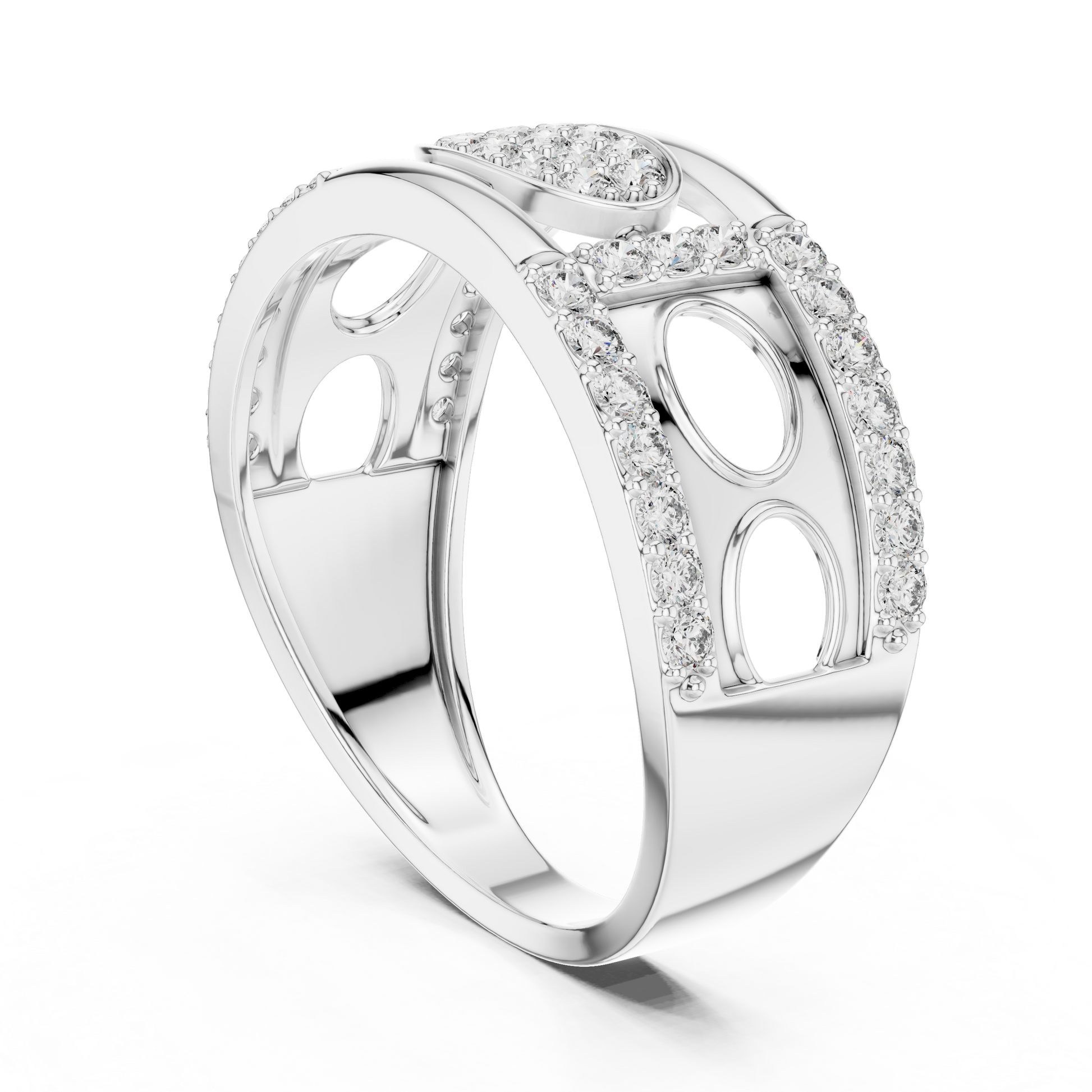 Men's Oval Cluster Micro-Pavé Statement Band Ring – Contemporary Openwork Design