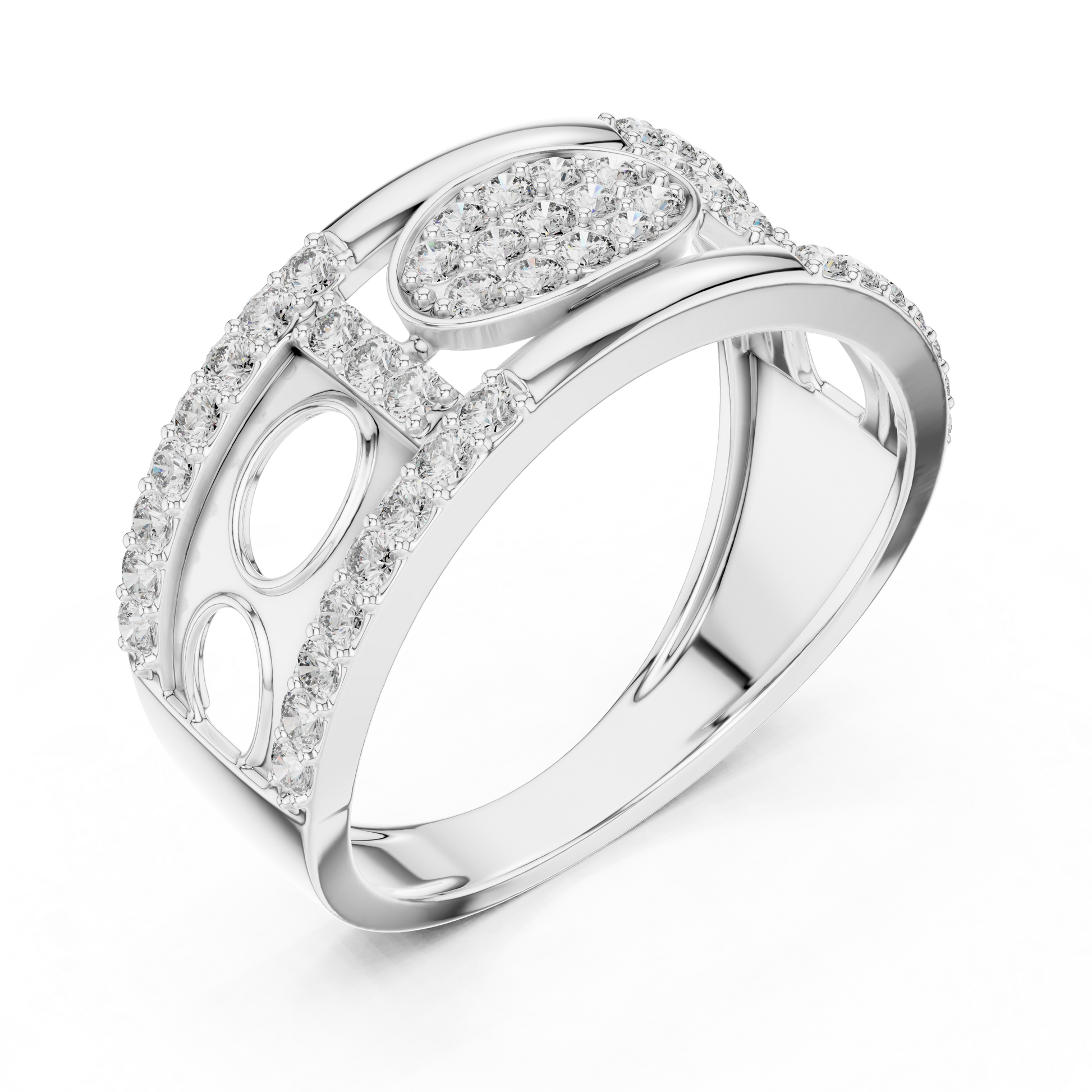 Men's Oval Cluster Micro-Pavé Statement Band Ring – Contemporary Openwork Design