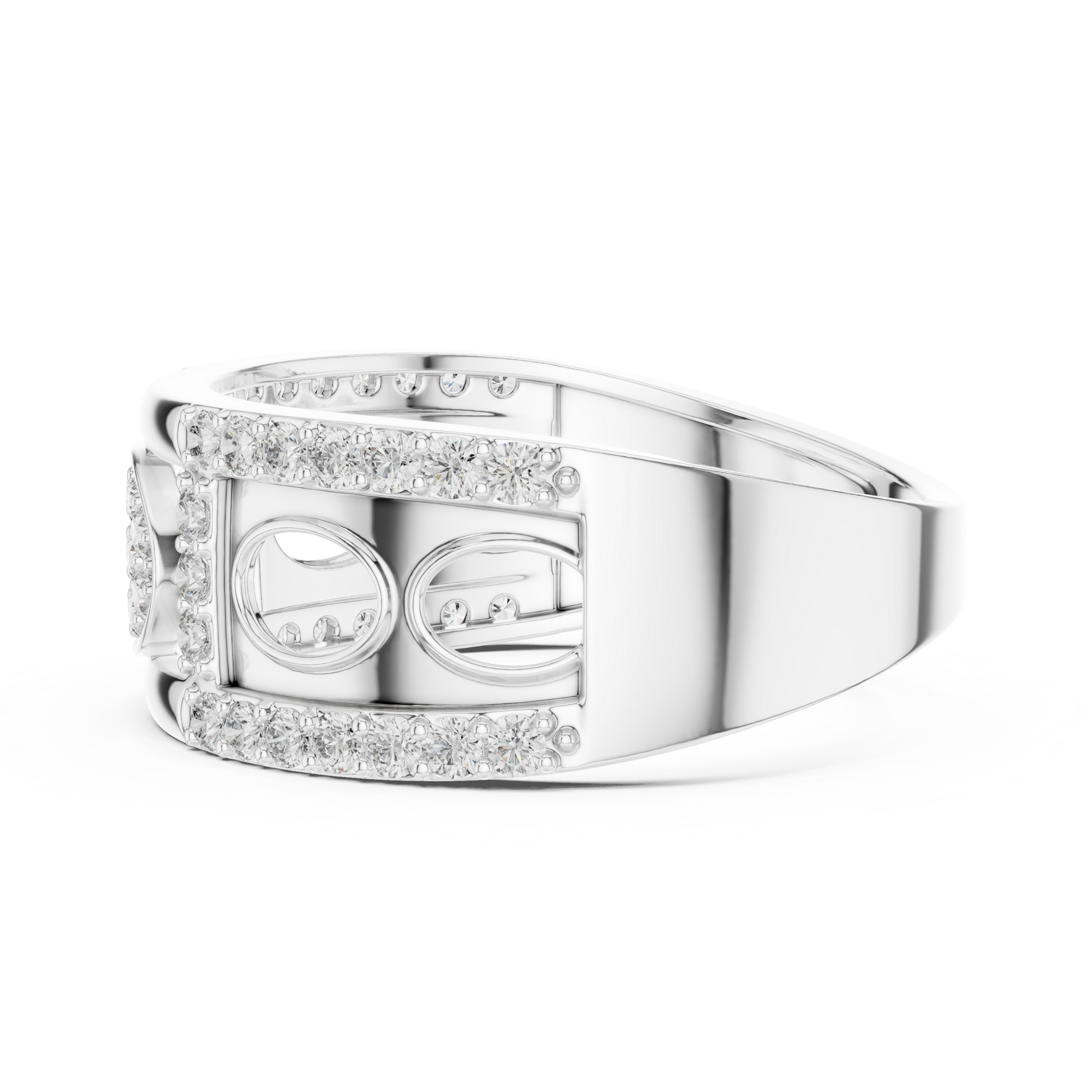 Men's Oval Cluster Micro-Pavé Statement Band Ring – Contemporary Openwork Design