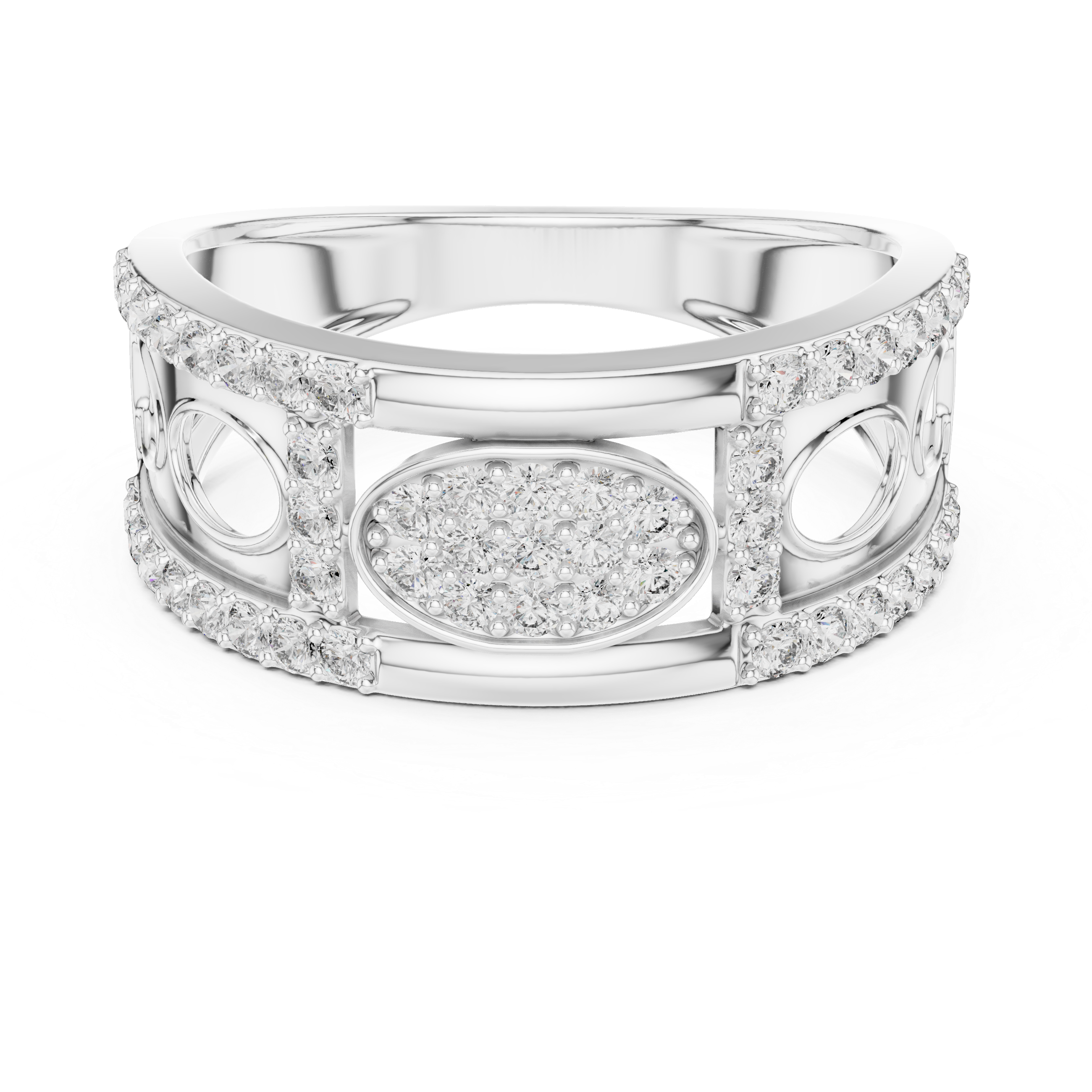 Men's Oval Cluster Micro-Pavé Statement Band Ring – Contemporary Openwork Design