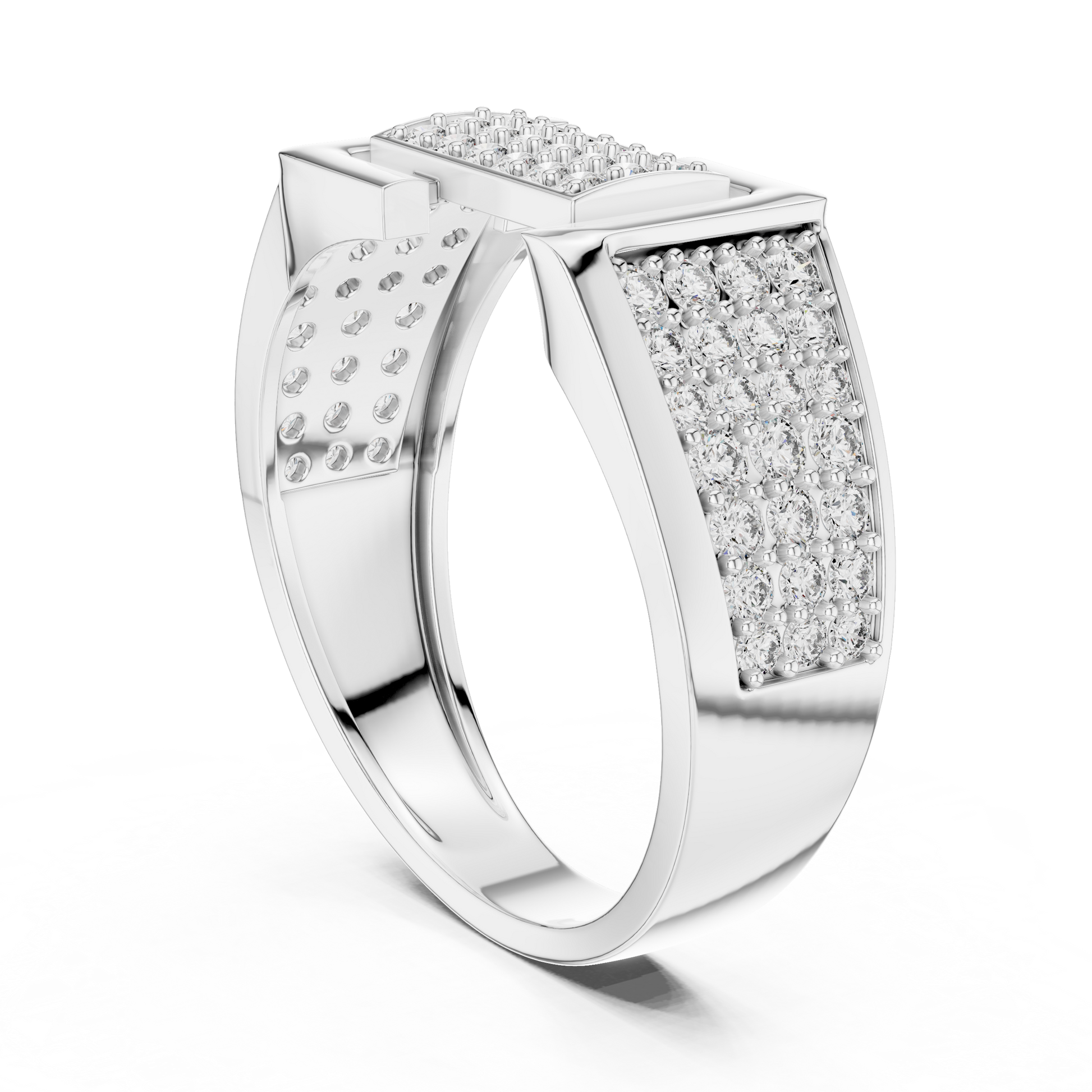 Men's Round Moissanite Aesthetic Geometric Pavé Wide-Band Ring in Sterling Silver