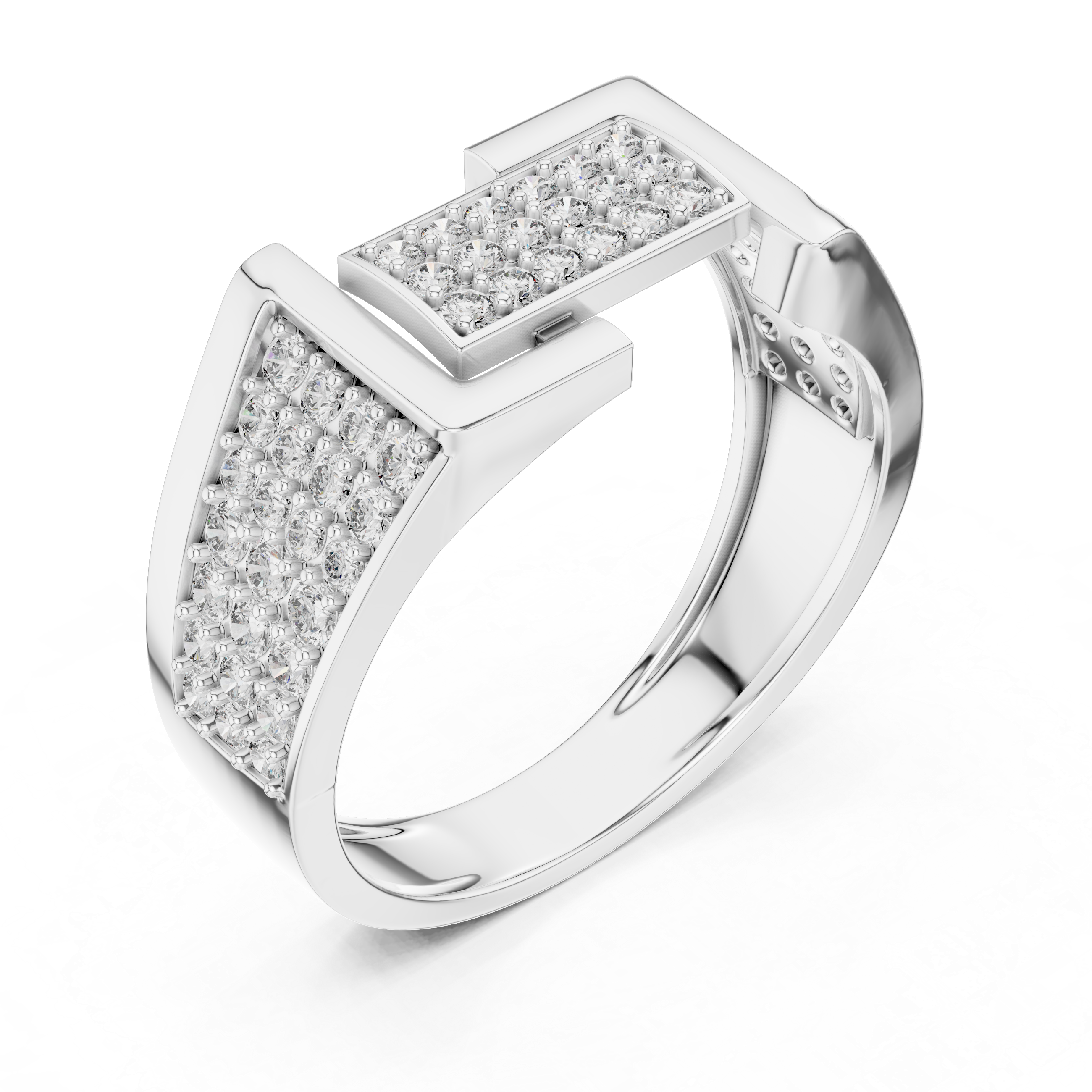 Men's Round Moissanite Aesthetic Geometric Pavé Wide-Band Ring in Sterling Silver