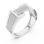 Men's Round Moissanite Aesthetic Geometric Pavé Wide-Band Ring in Sterling Silver