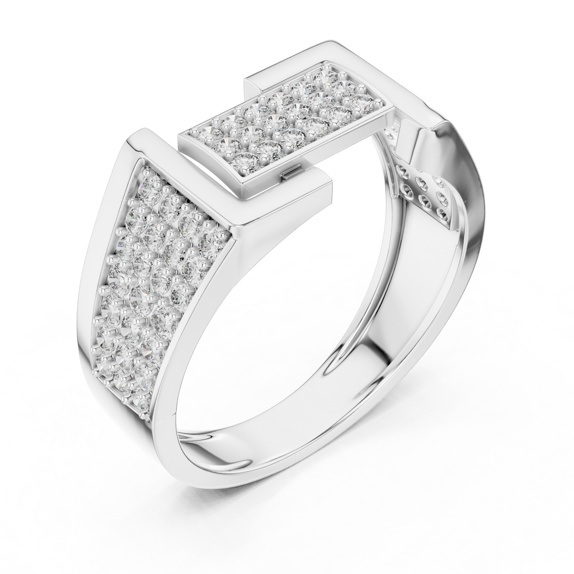 Men's Round Moissanite Aesthetic Geometric Pavé Wide-Band Ring in Sterling Silver