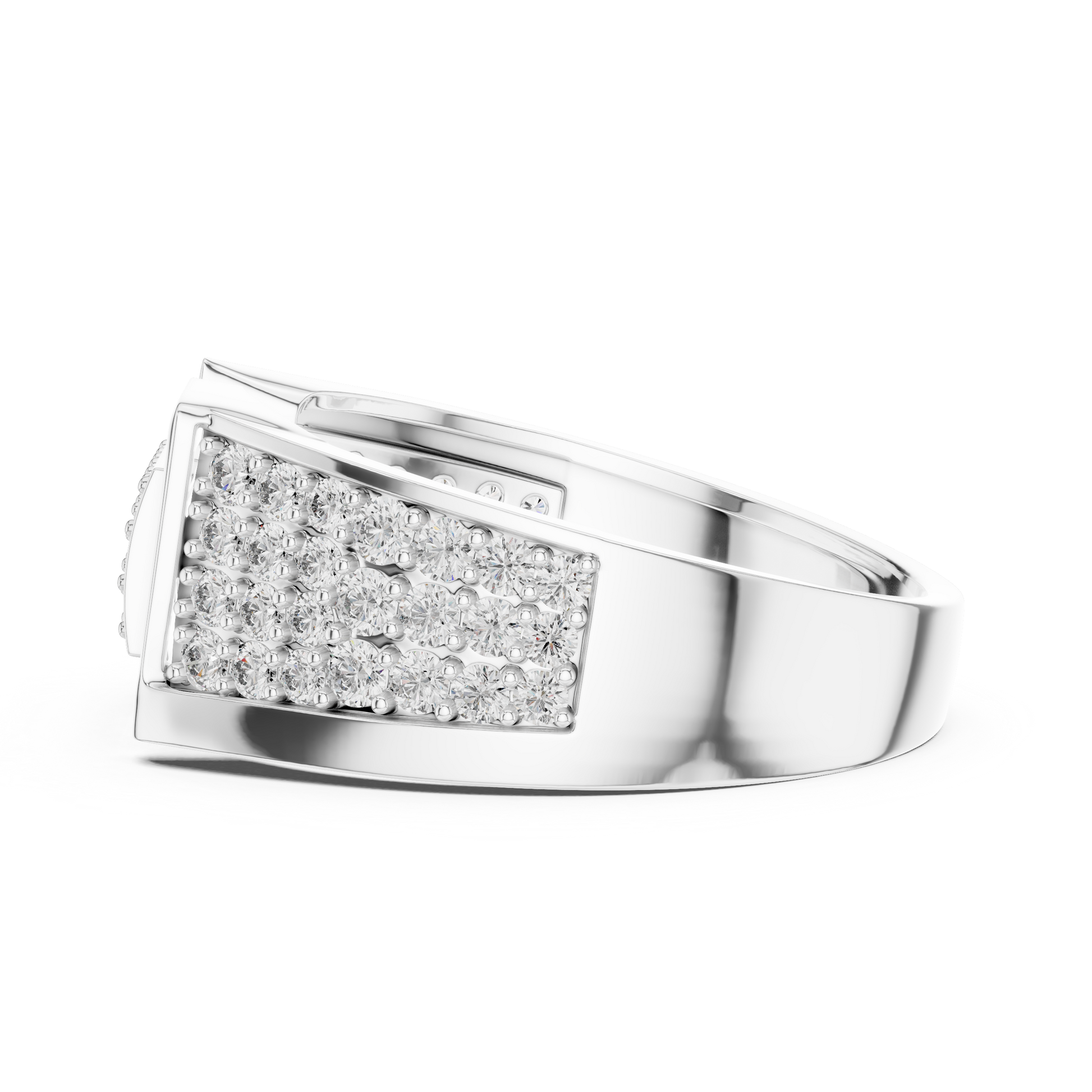 Men's Round Moissanite Aesthetic Geometric Pavé Wide-Band Ring in Sterling Silver