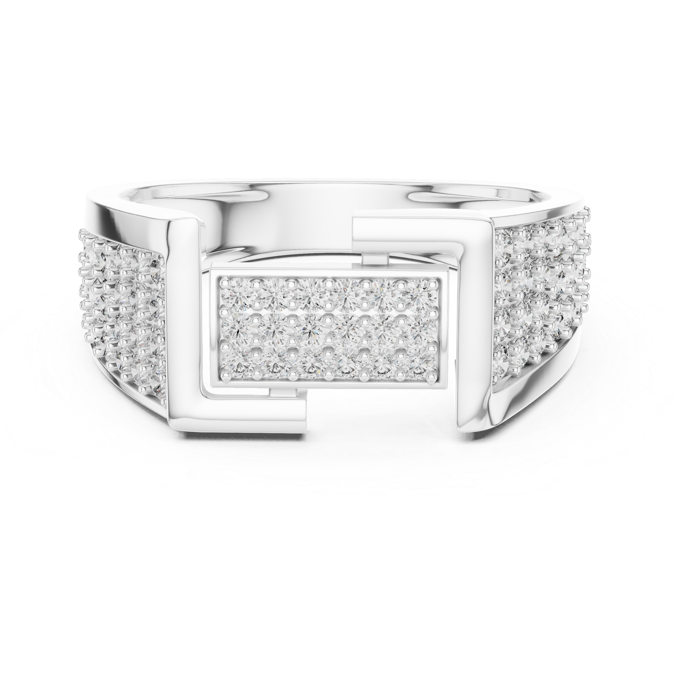 Men's Round Moissanite Aesthetic Geometric Pavé Wide-Band Ring in Sterling Silver