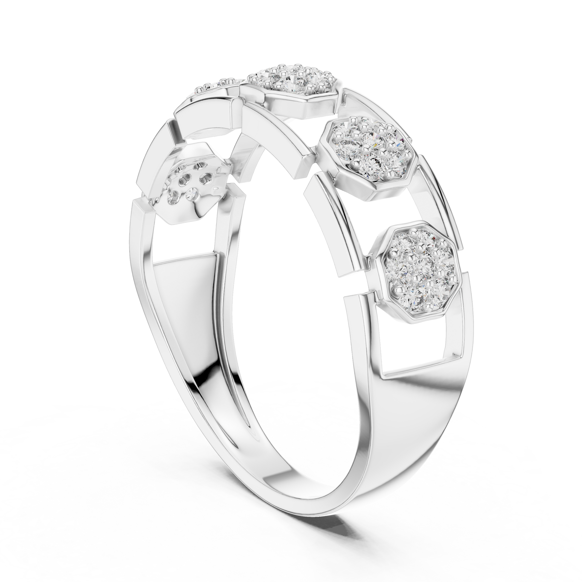 Men's Octagonal Cluster Diamond Statement Band in 925 Sterling Silver