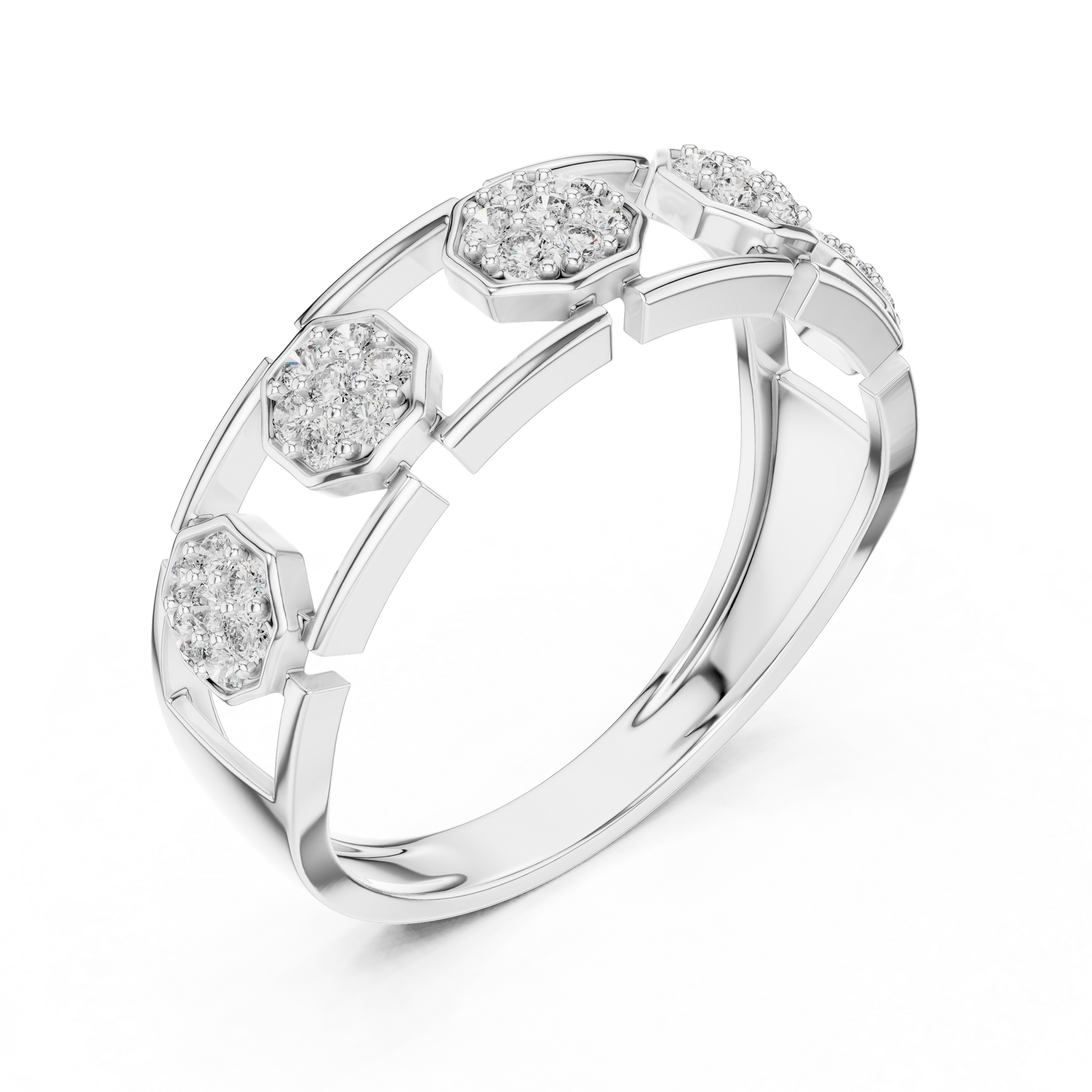 Men's Octagonal Cluster Diamond Statement Band in 925 Sterling Silver