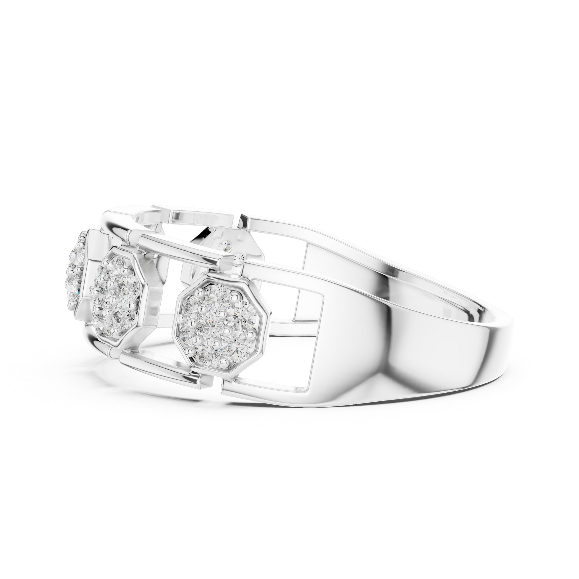 Men's Octagonal Cluster Diamond Statement Band in 925 Sterling Silver