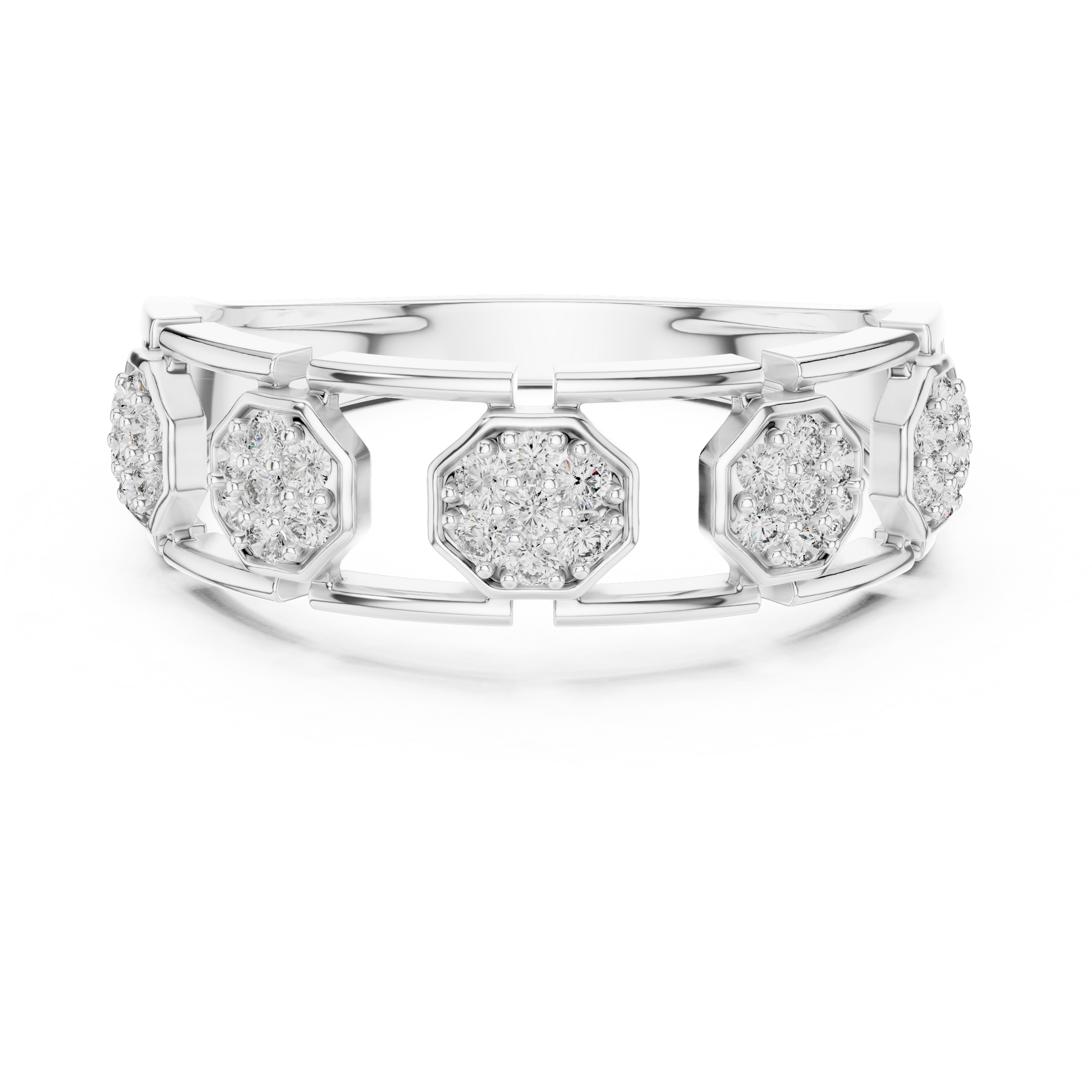 Men's Octagonal Cluster Diamond Statement Band in 925 Sterling Silver