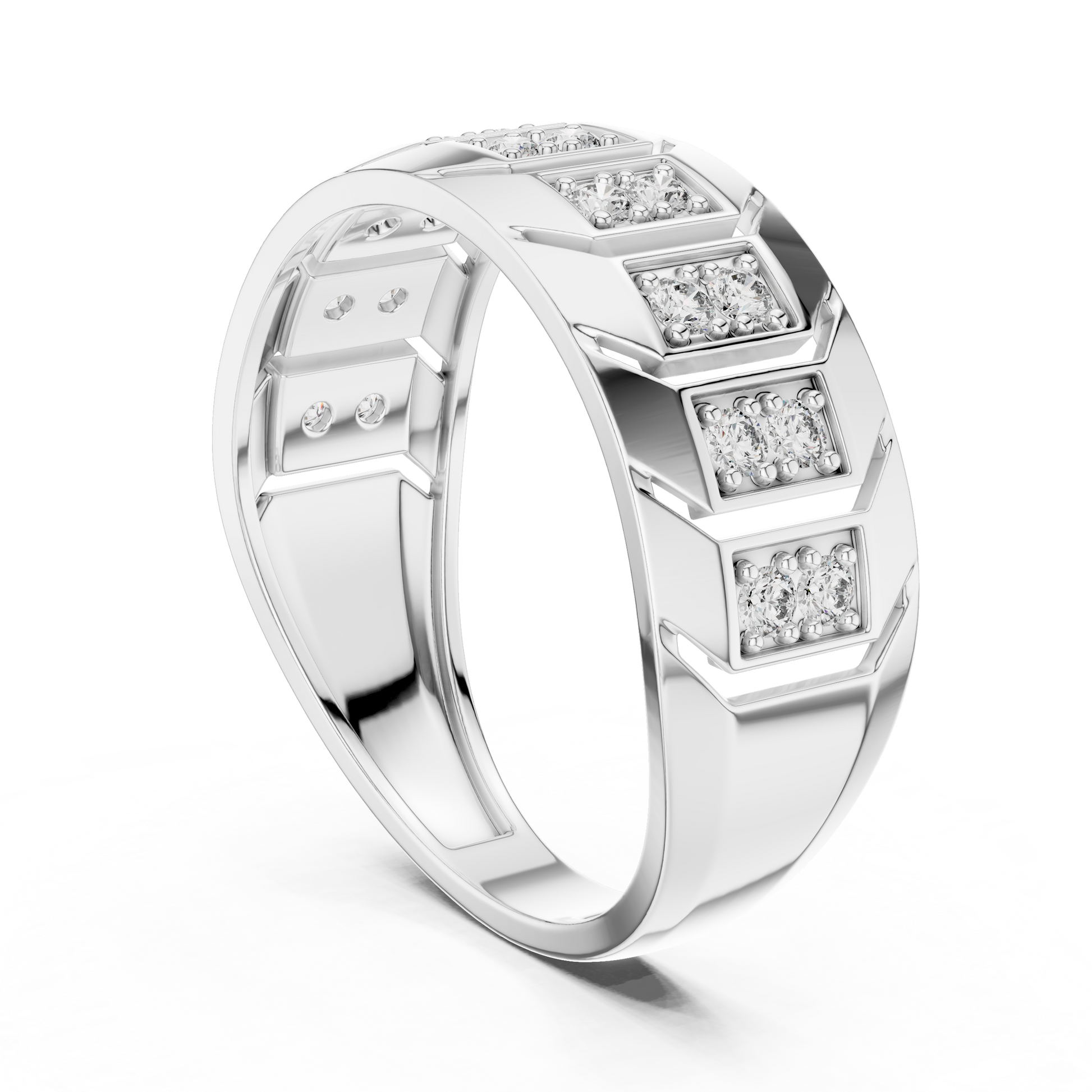 Classic Wide-Profile Bar Cluster Diamond Men’s Wedding Band in Sterling Silver