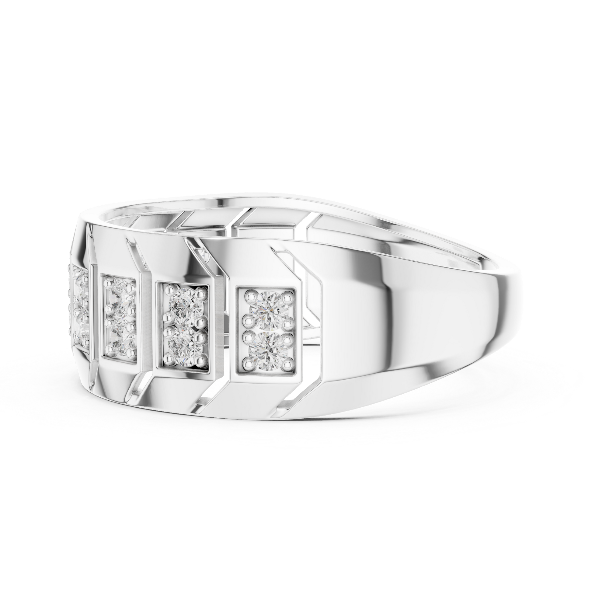 Classic Wide-Profile Bar Cluster Diamond Men’s Wedding Band in Sterling Silver