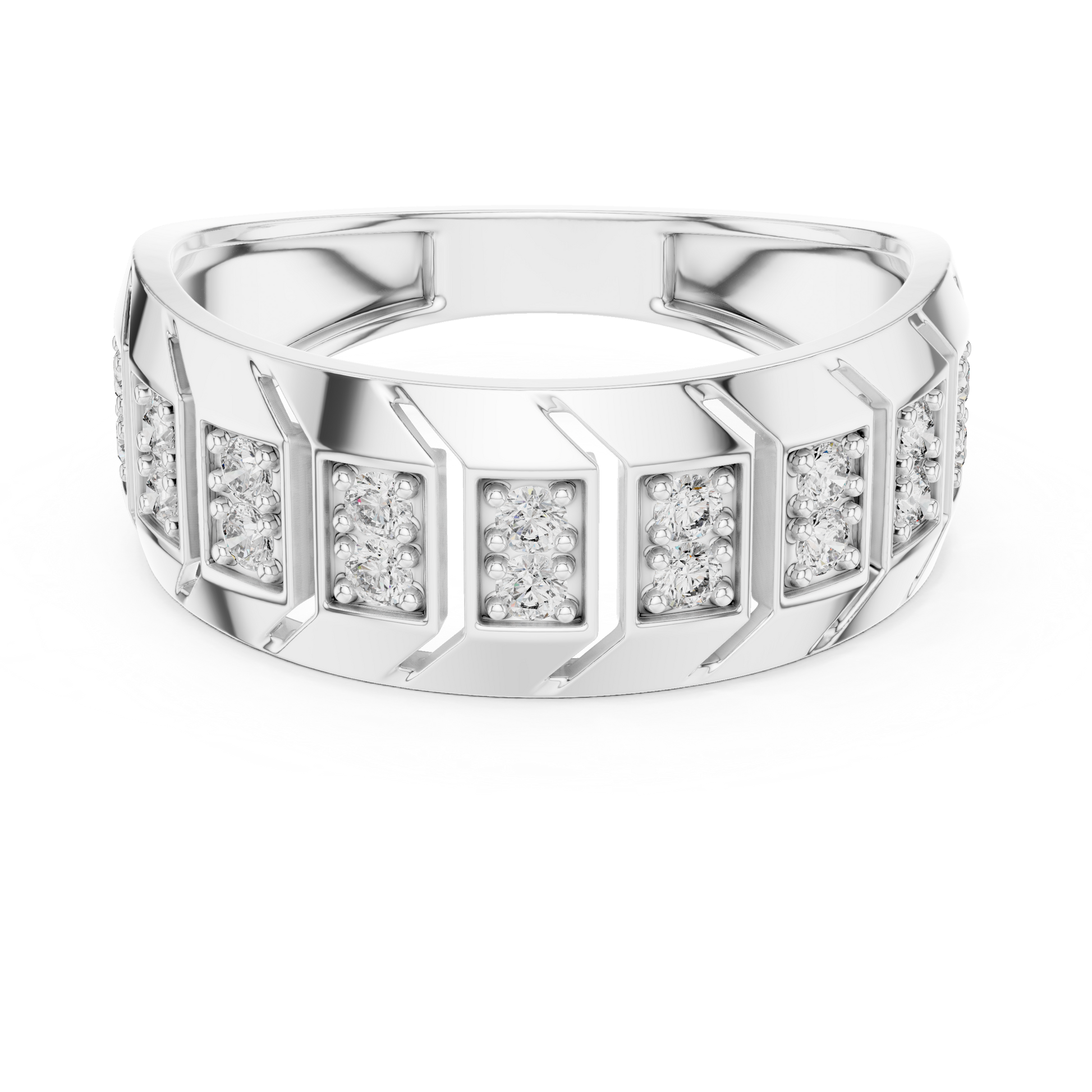 Classic Wide-Profile Bar Cluster Diamond Men’s Wedding Band in Sterling Silver